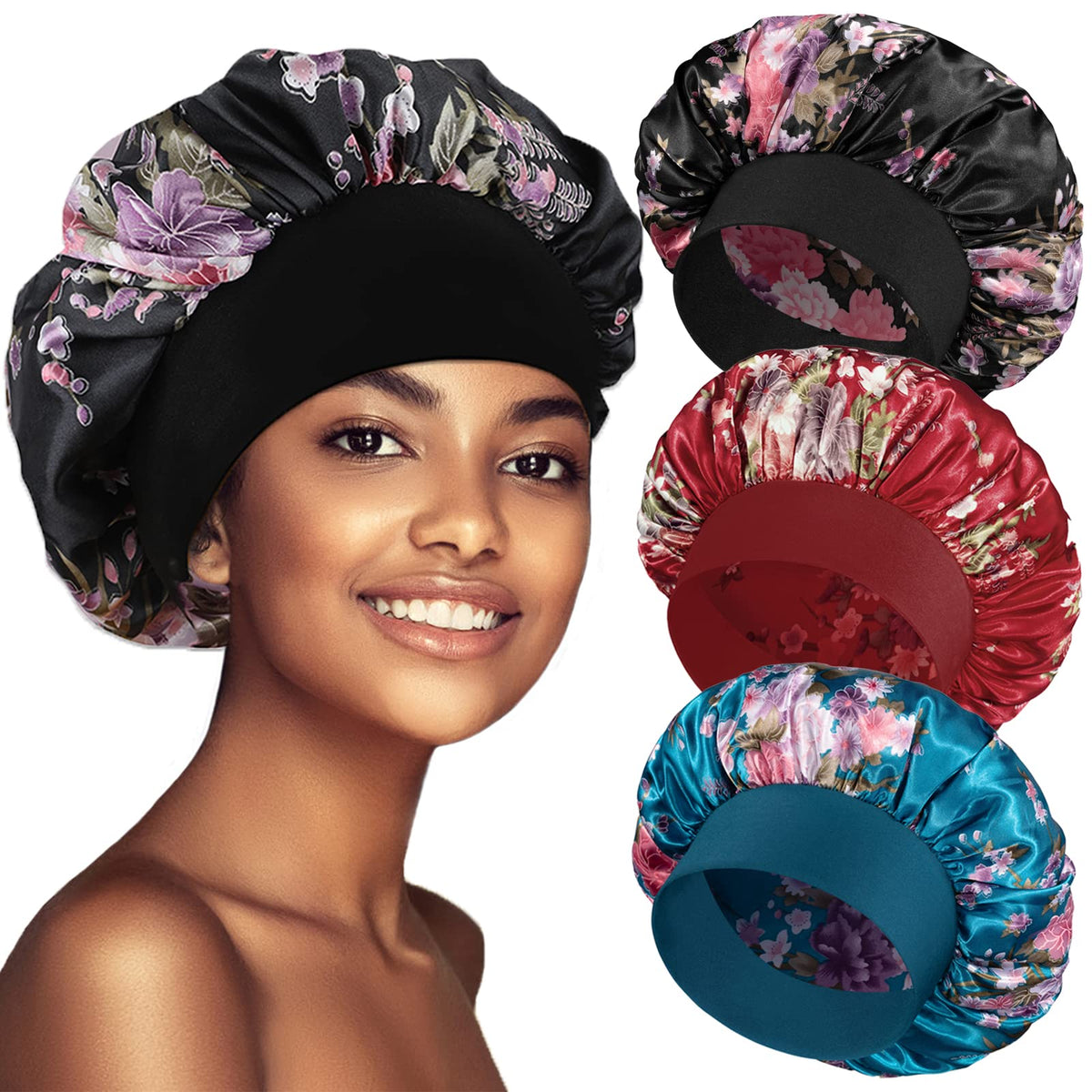 PHILIGHTS bonnet satin dormir avec bande élastique large protège les cheveux.
