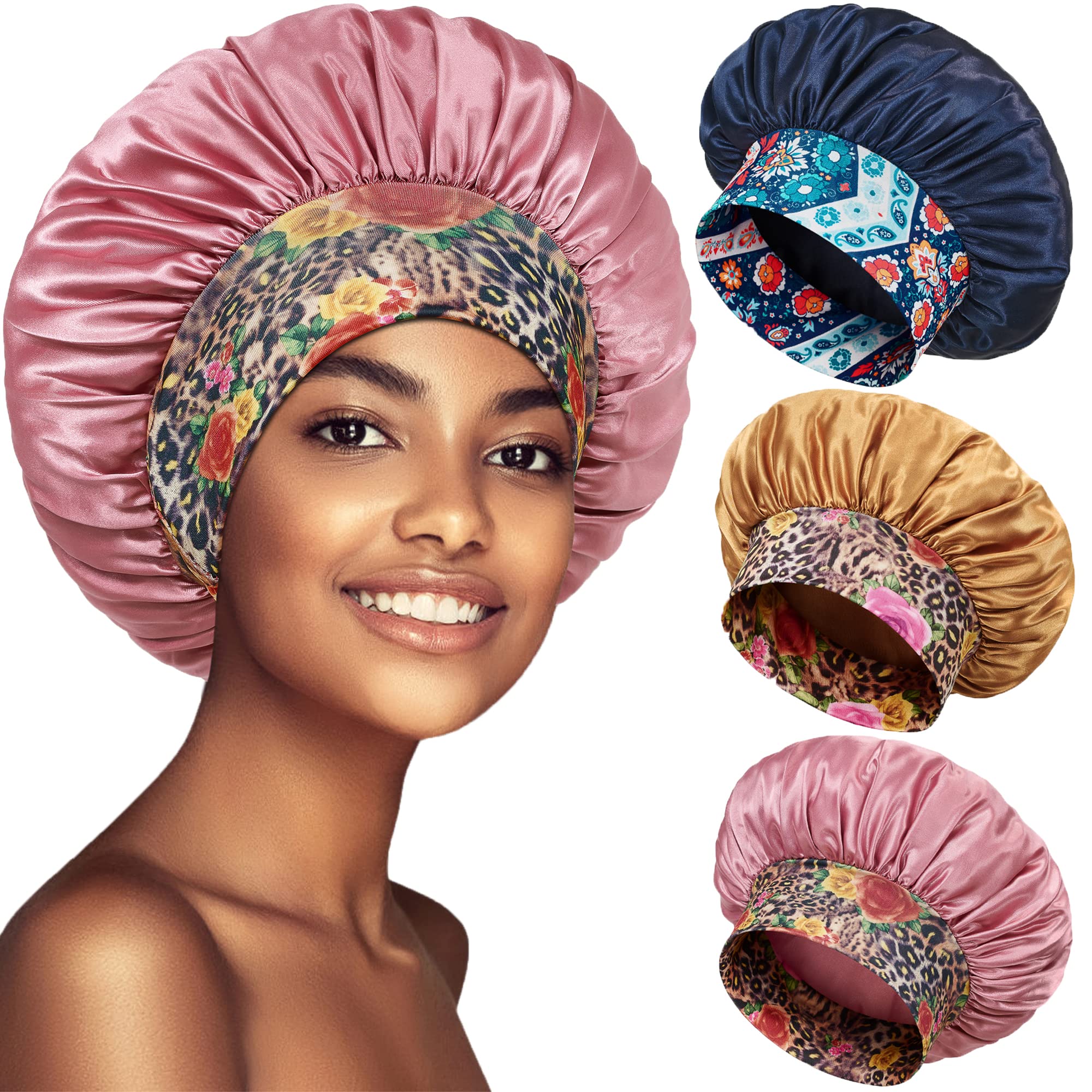PHILIGHTS bonnet satin pour dormir, bande large et confort pour cheveux bouclés