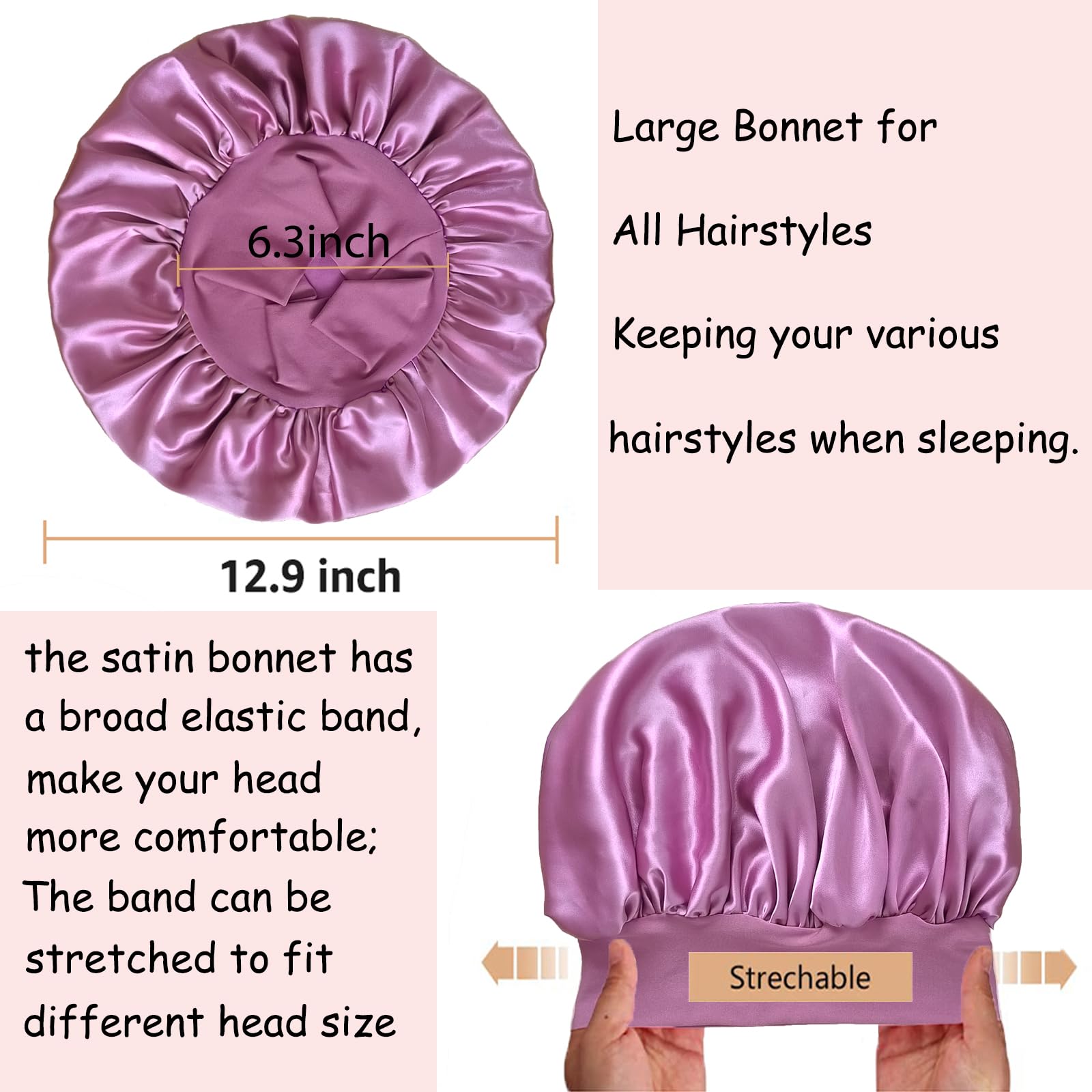 PHILIGHTS bonnet satin, idéal pour tresses et coiffures longues, protège et maintient la coiffure.