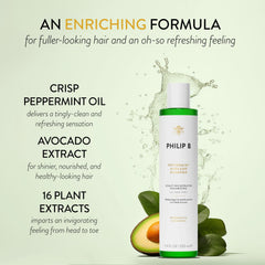 PHILIP B Shampoing Menthe Poivrée et Avocat — stimule la circulation et apporte une sensation froide.