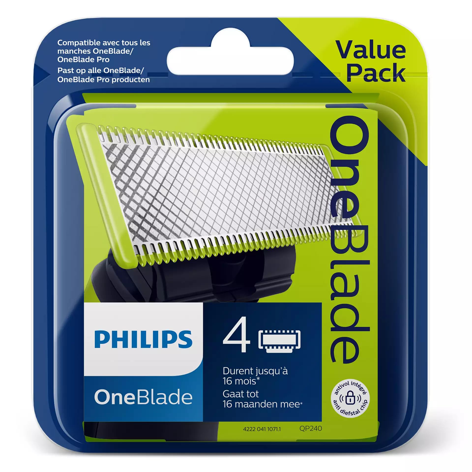 Lames de rechange Philips QP240/50 pour OneBlade, compatibilité fiable.