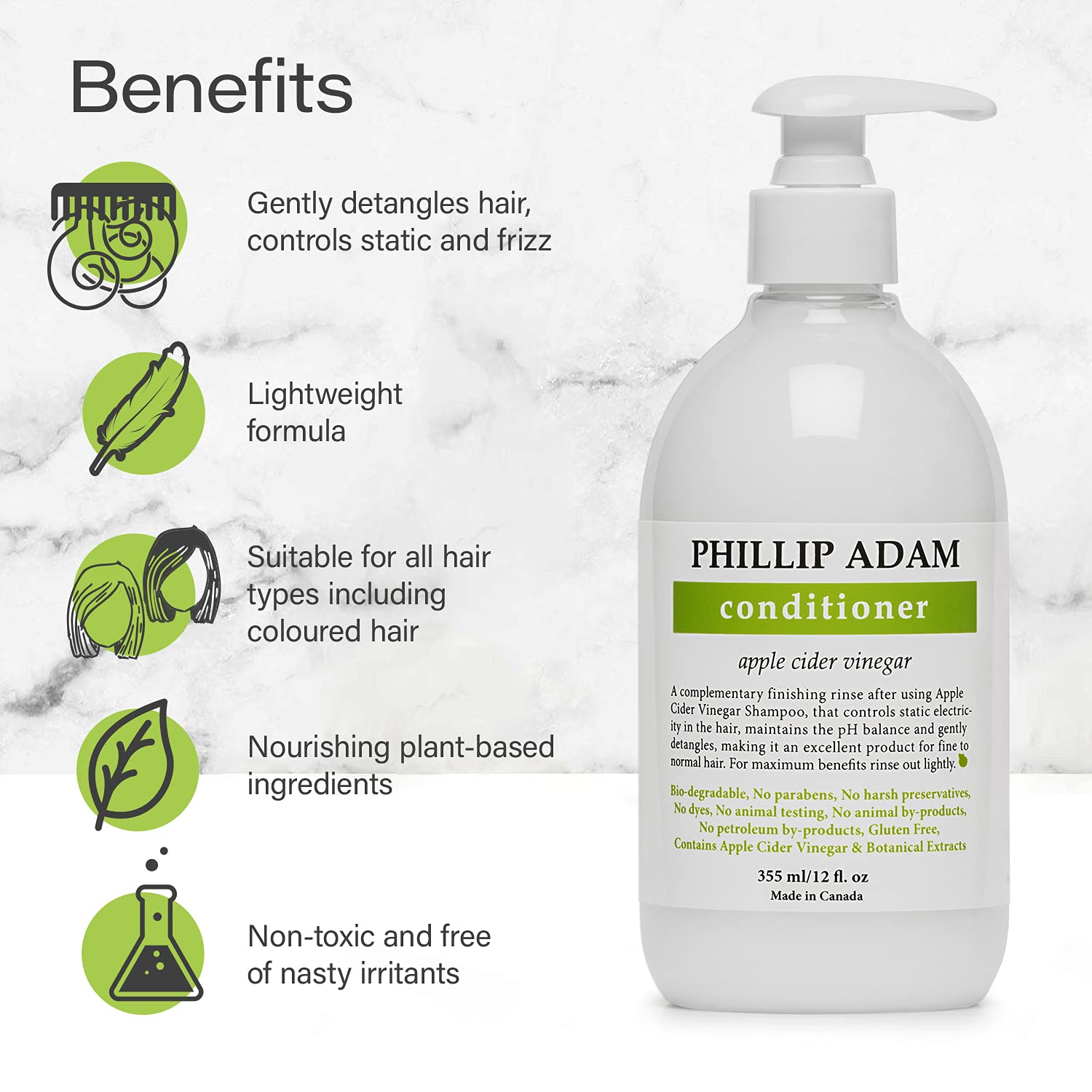 Emballage Phillip Adam sans parabènes et sans colorants.