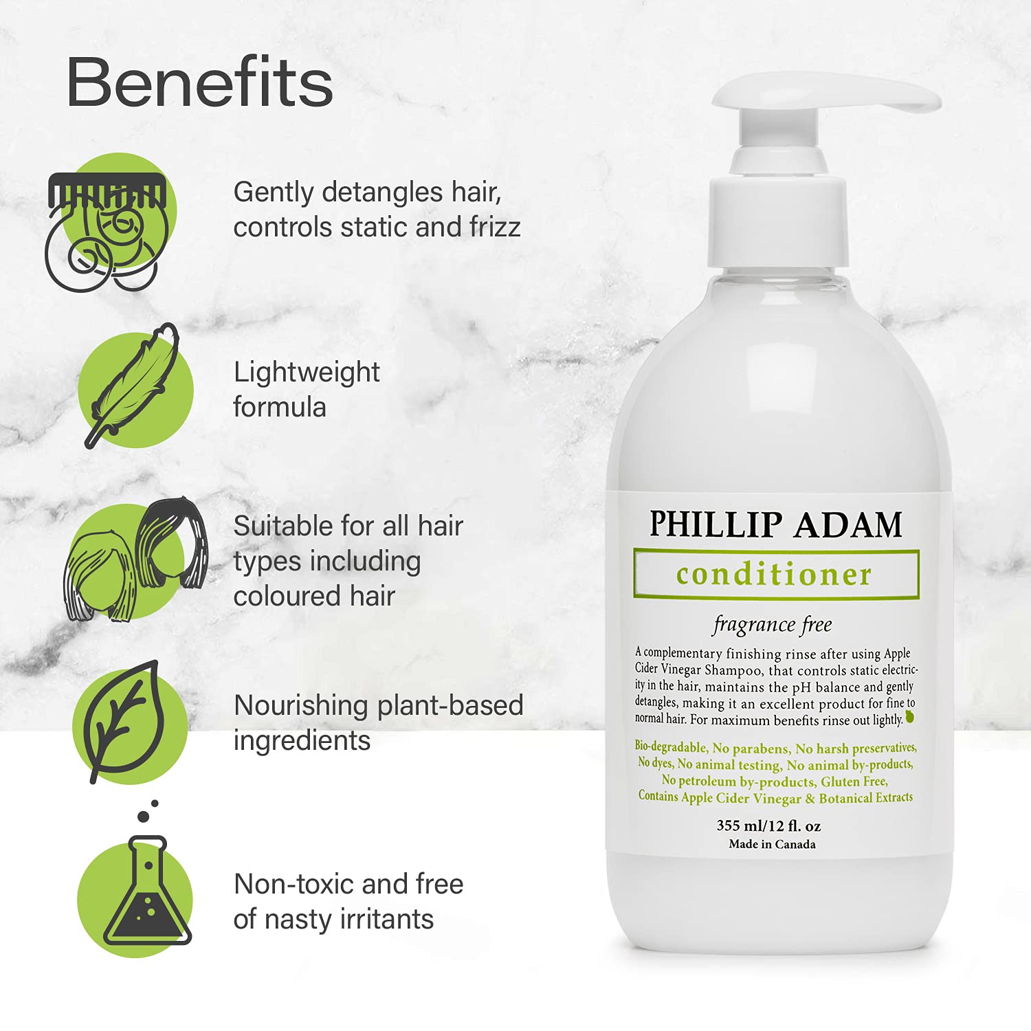 Phillip Adam sans sulfate, adapté à tous types de cheveux et cuirs sensibles.