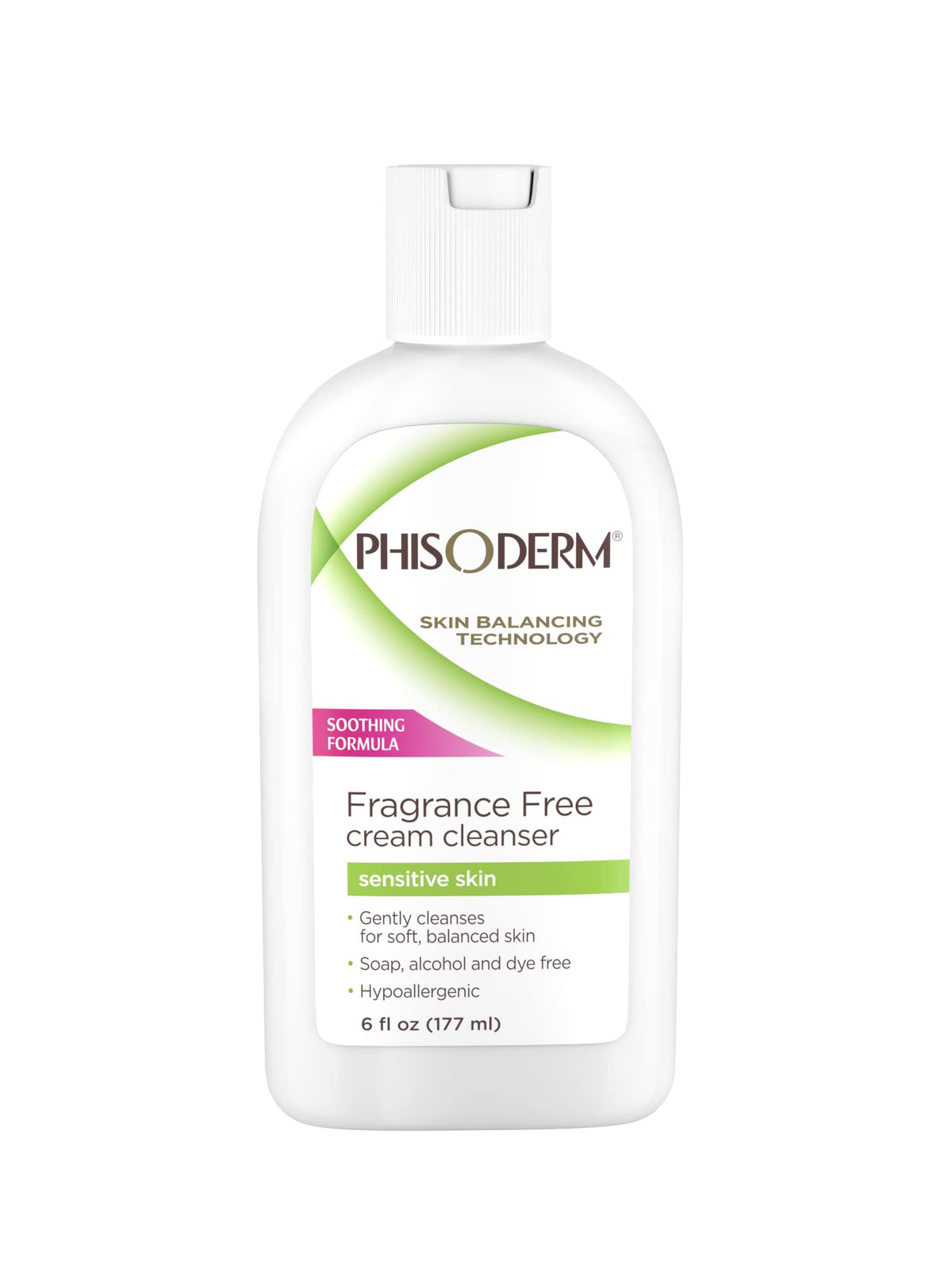 Phisoderm bouteille crème nettoyante sans parfum prête à l’emploi pour peau sensible.