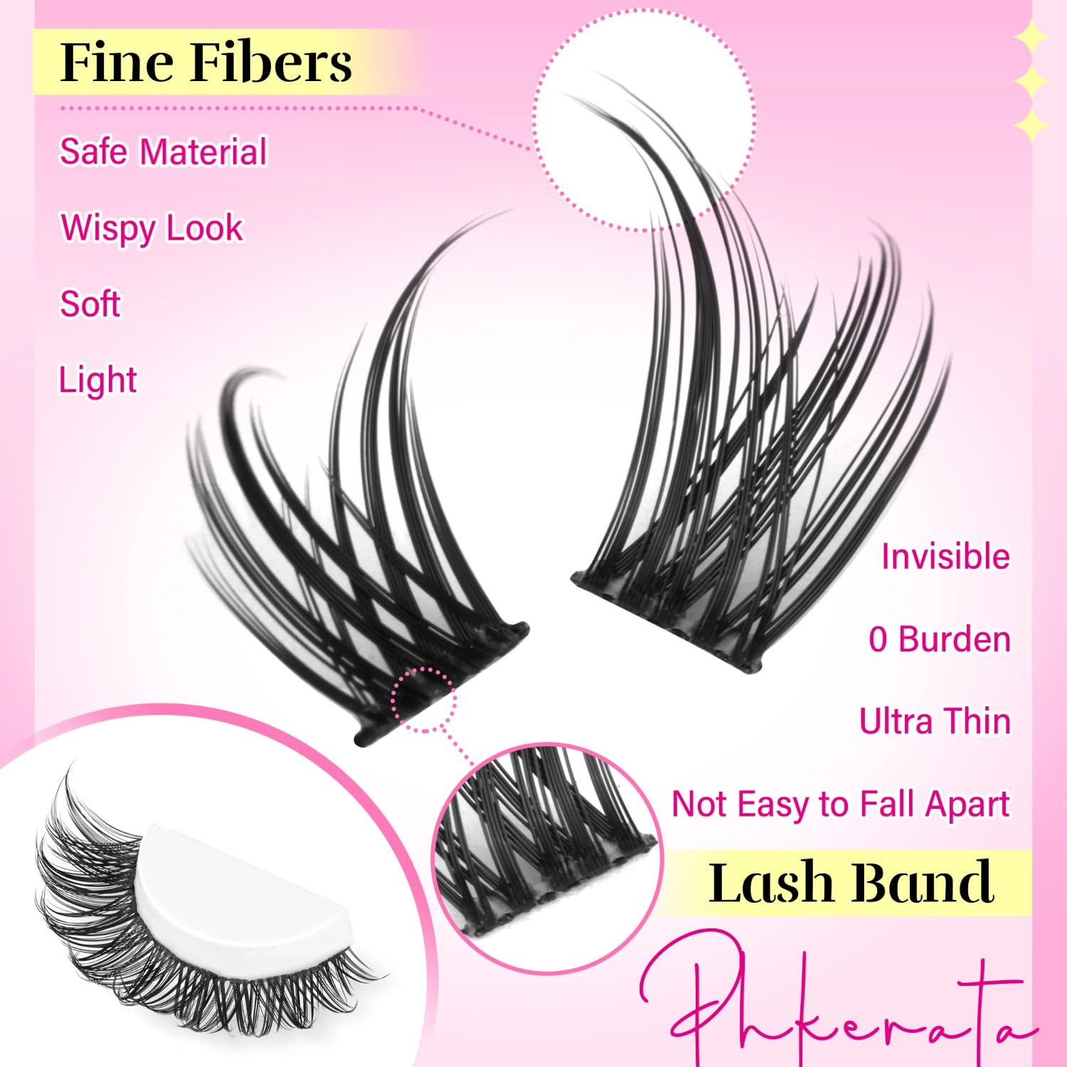 PHKERATA cils synthétiques doux—fibres souples pour un confort quotidien.