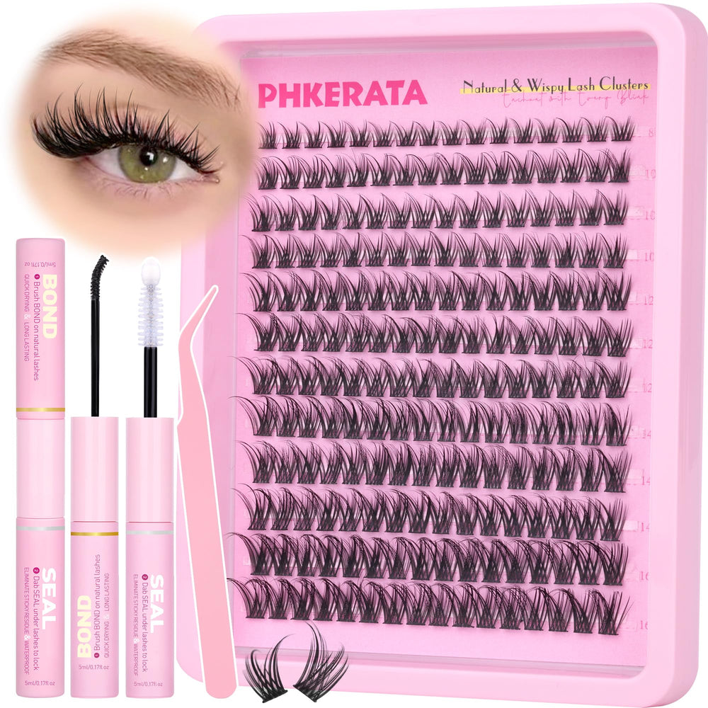 PHKERATA clusters cils wispy kit 8-16 mm pour un volume naturel et durable.