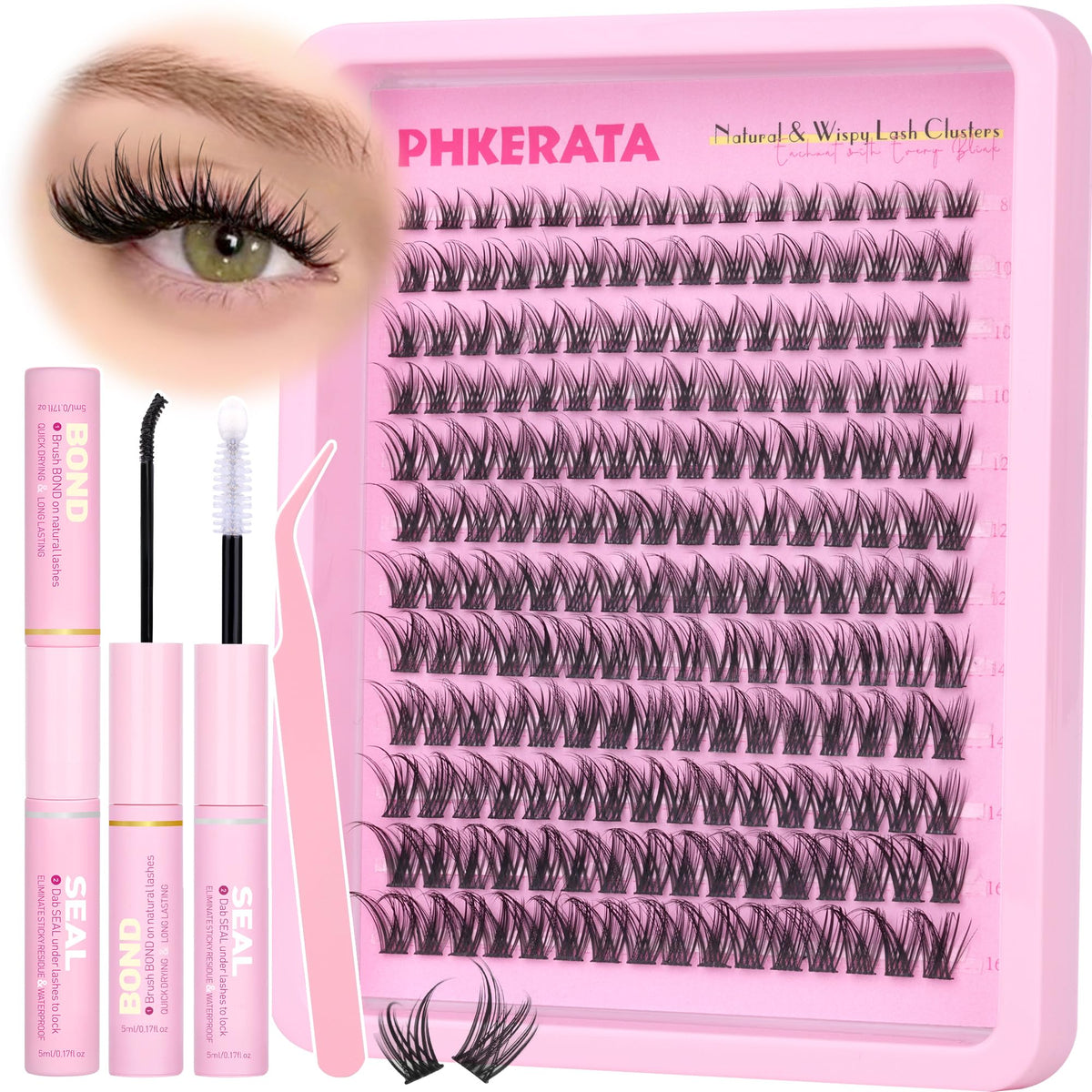 PHKERATA clusters cils wispy kit 8-16 mm pour un volume naturel et durable.