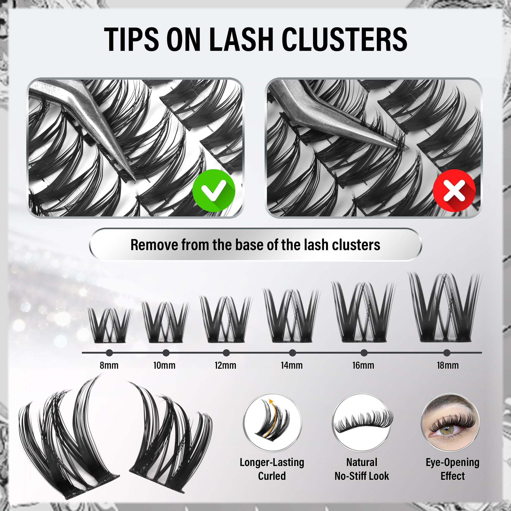 PHKERATA Flora Lash Clusters, courbe D, volume léger pour un effet naturel.