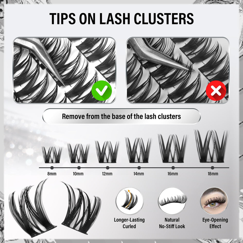 PHKERATA Flora Lash Clusters, courbe D, volume léger pour un effet naturel.