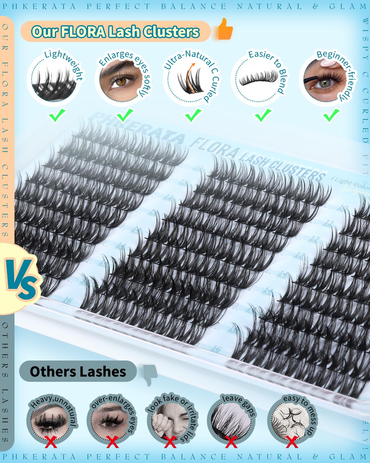 PHKERATA Flora Lash Clusters effet plume pour un look naturel au quotidien.