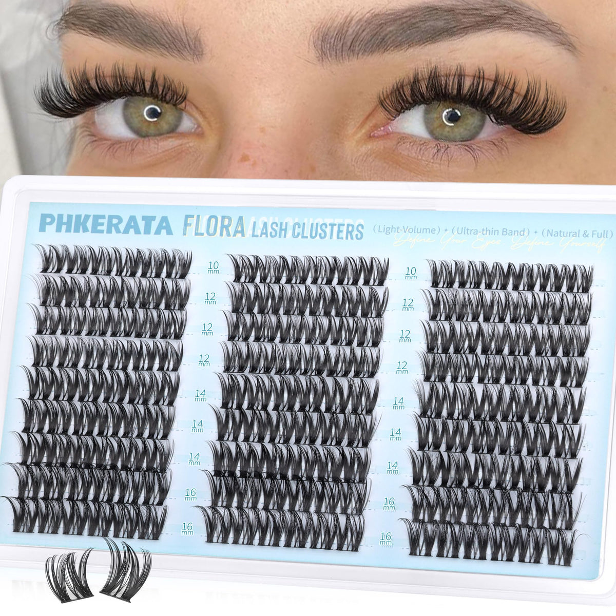 PHKERATA Flora Lash Clusters kit 162 pièces pour volume léger et regard naturel.