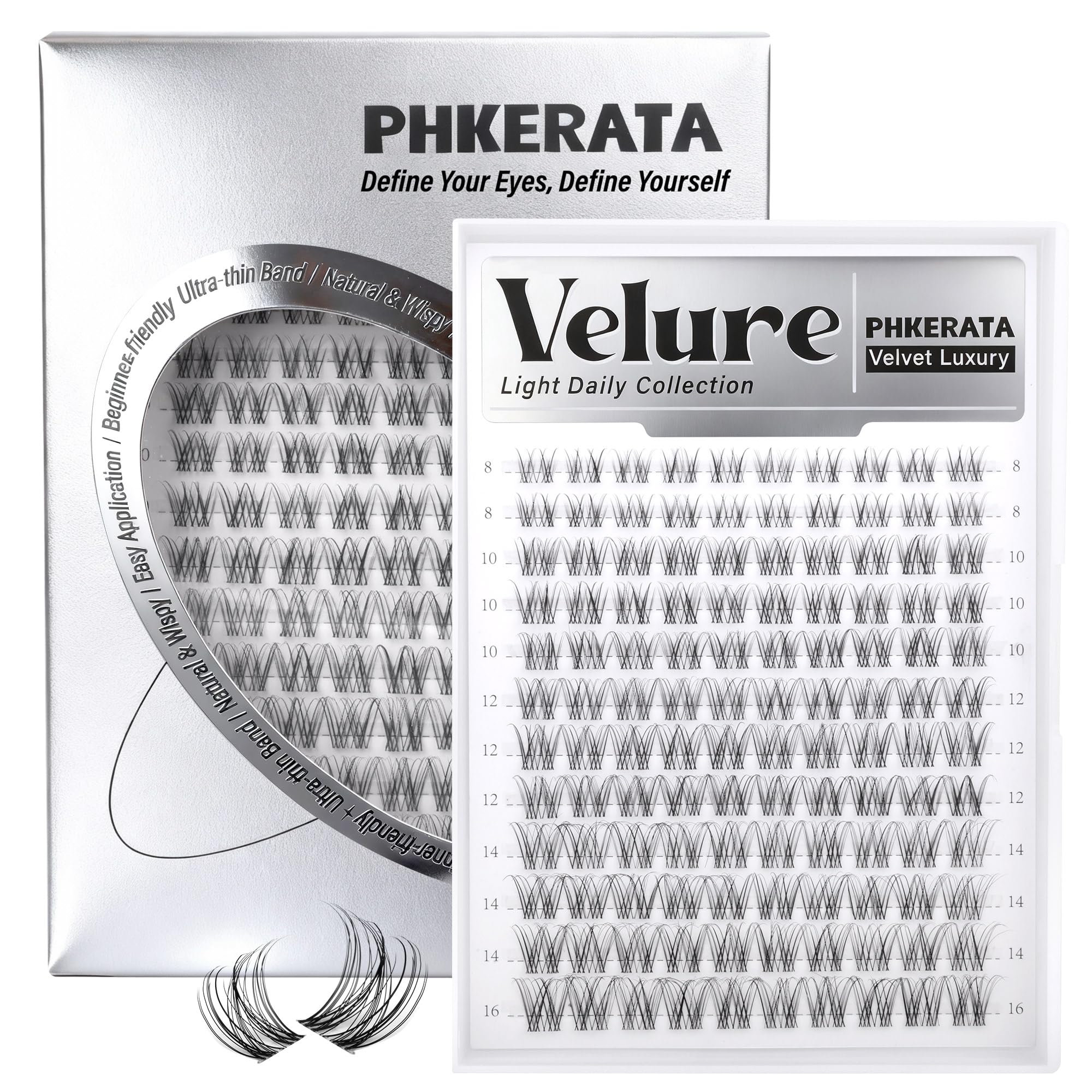 PHKERATA Velure grappes de cils avec bande invisible pour un regard naturel