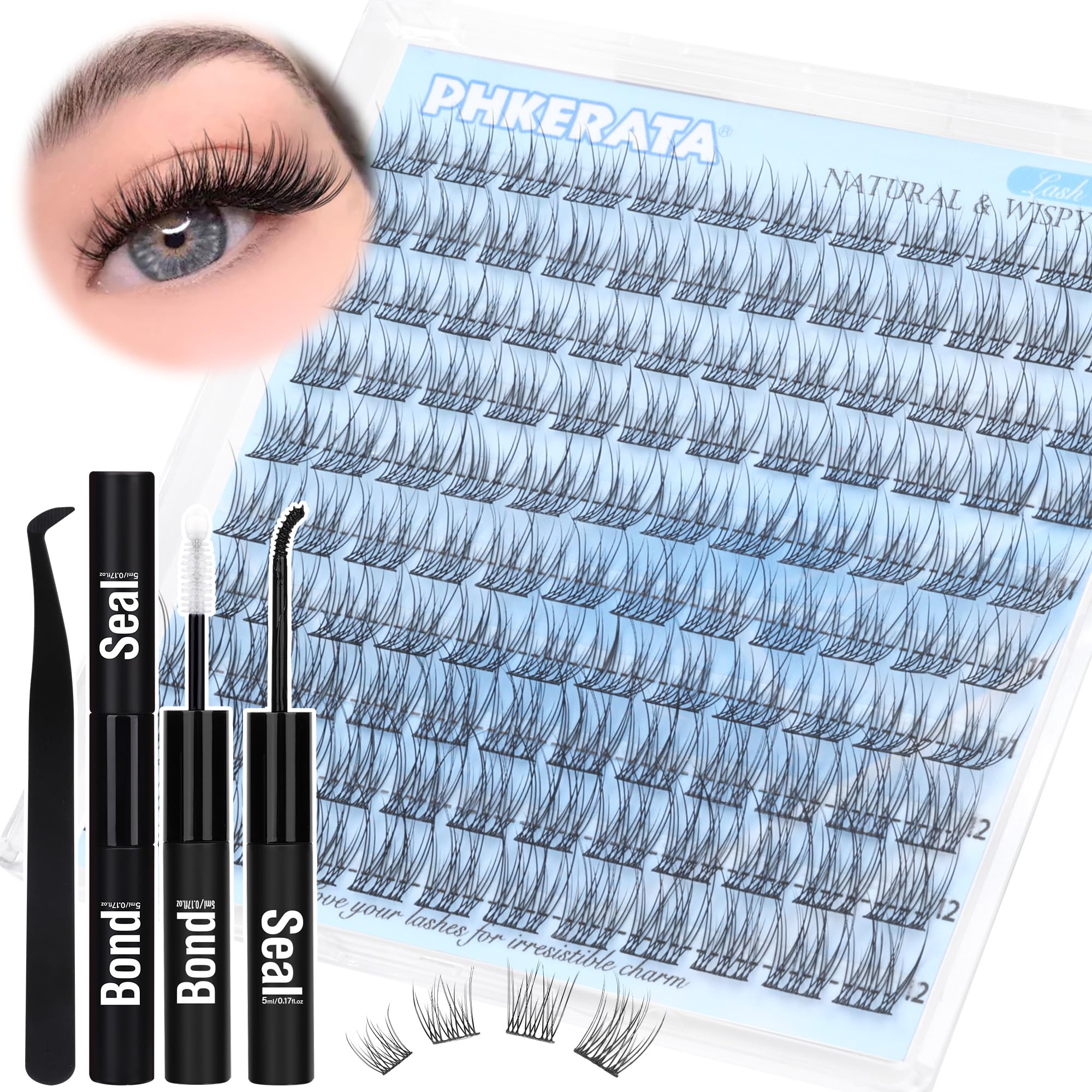 PHKERATA Wispy Lash Extension Kit with 120 clusters for natural fullness