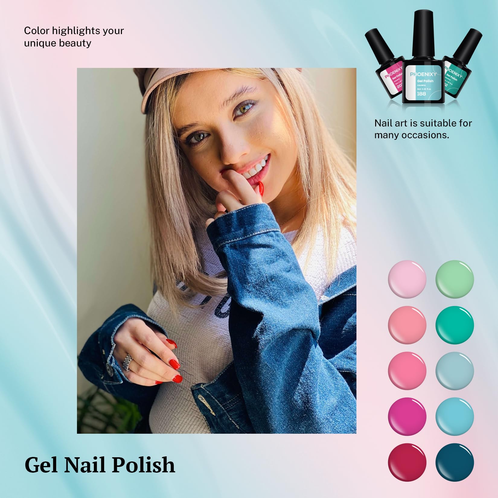 Application facile des vernis gel Phoenixy sur les ongles.