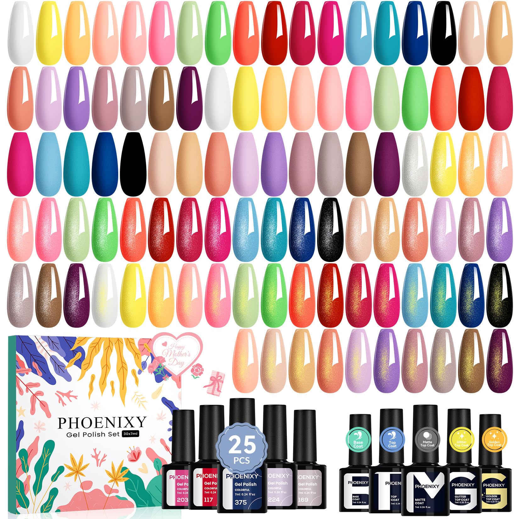 Coffret Phoenixy avec 25 couleurs vernis gel pour looks variés à domicile