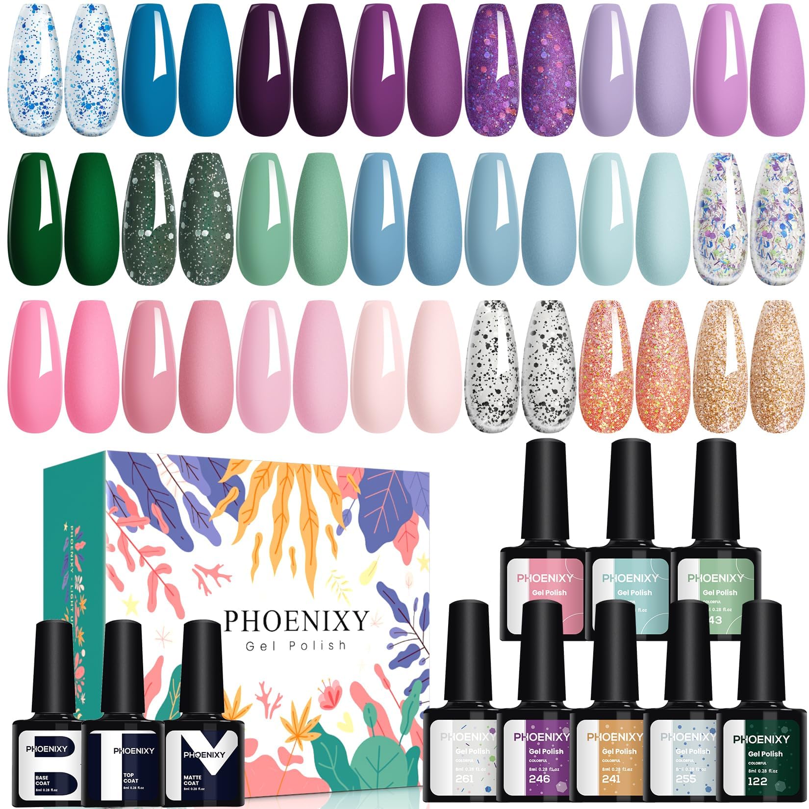 Phoenixy ensemble vernis gel bleu brillant pour longue tenue