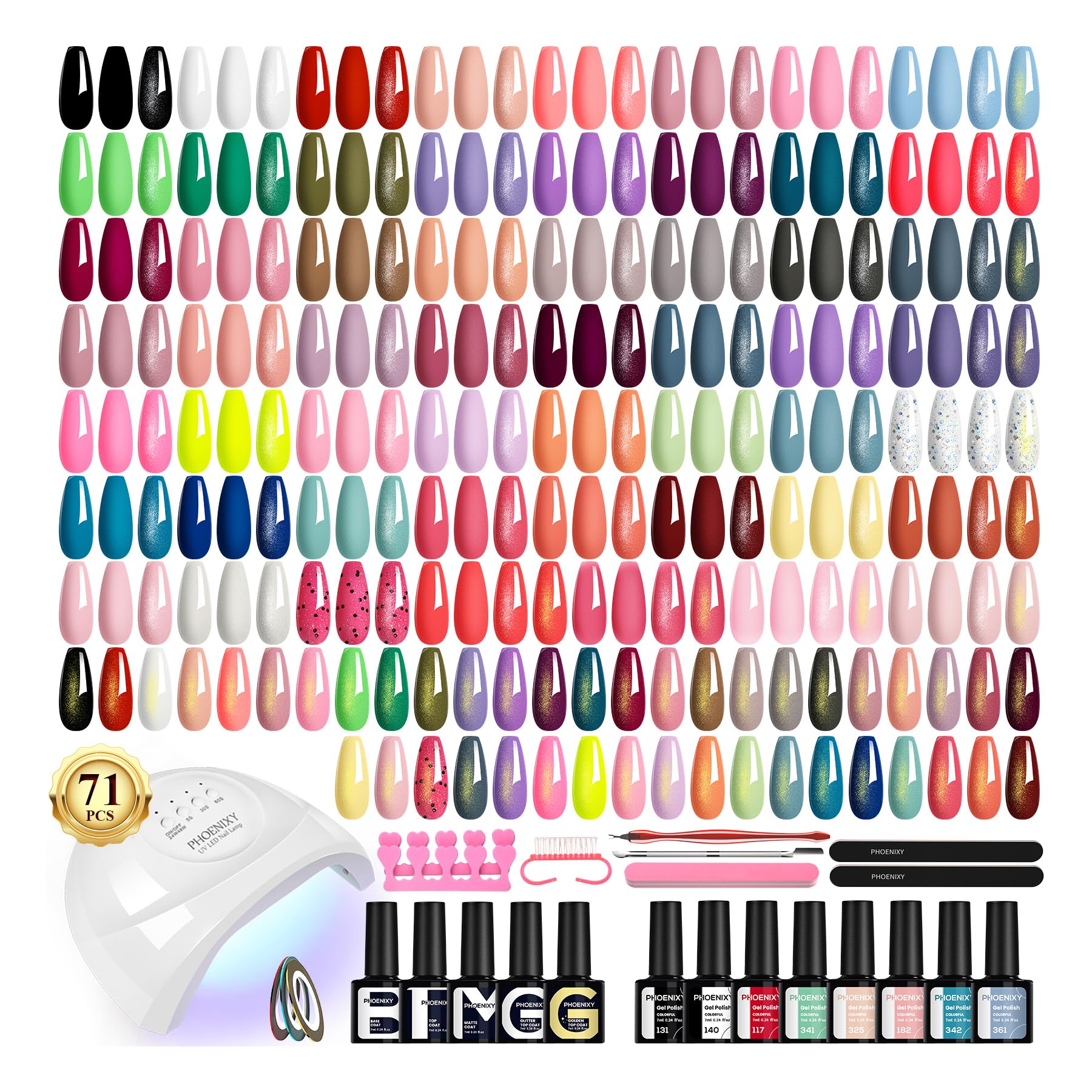 Phoenixy kit-vernis-gel 71-pcs avec lampe UV, manucure complète.