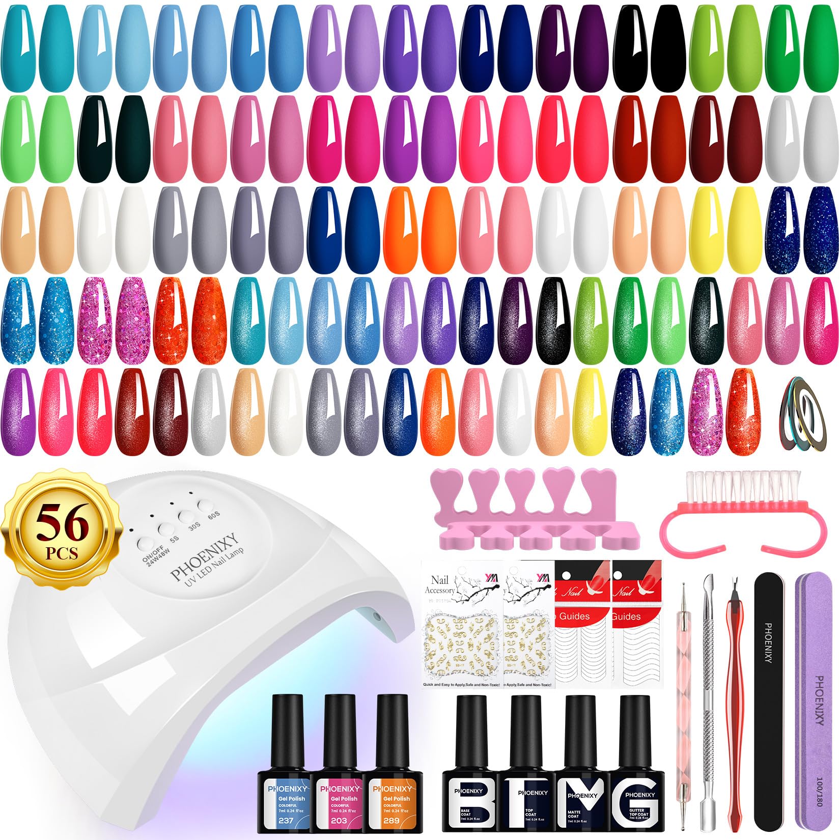 Phoenixy kit vernis gel avec lampe UV 48W, application rapide et efficace.