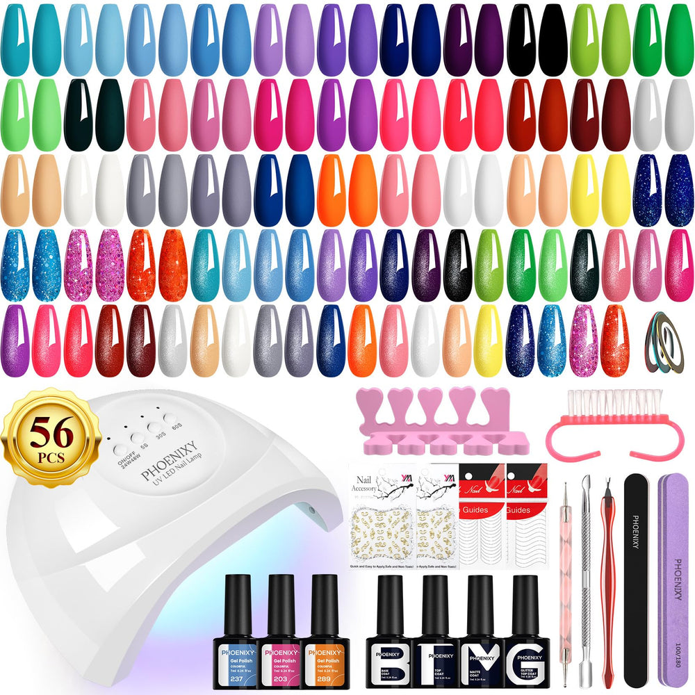 Phoenixy kit vernis gel avec lampe UV 48W, application rapide et efficace.
