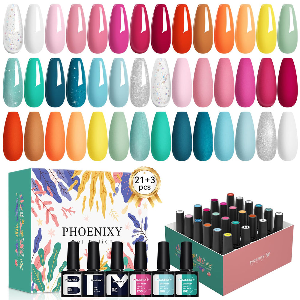 Phoenixy : palette de 21 nuances pour des looks variés sur les ongles.