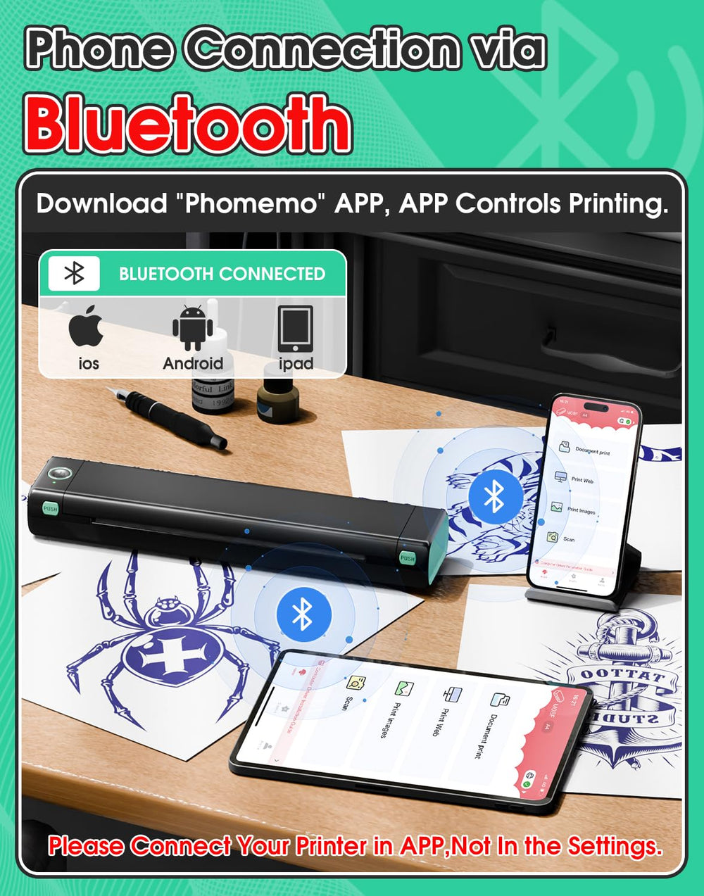 Connexion Bluetooth et application Phomemo pour impressions faciles