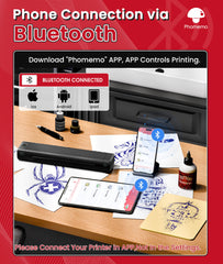 Connexion sans fil Bluetooth entre Phomemo M08F et smartphone.