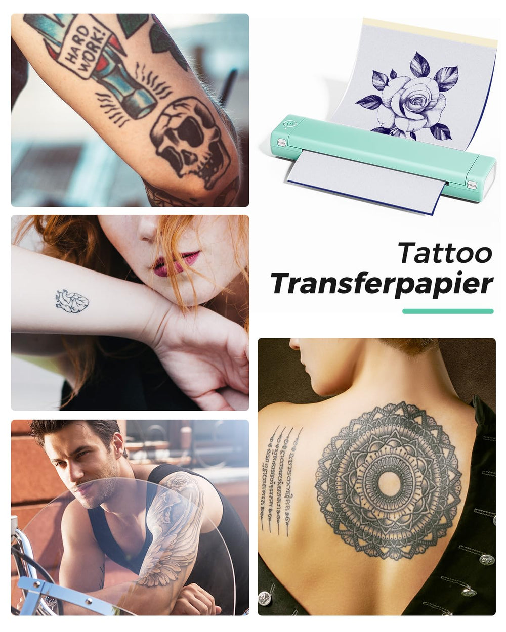 Phomemo M08F édition tatouage verte, design pensé pour professionnels.