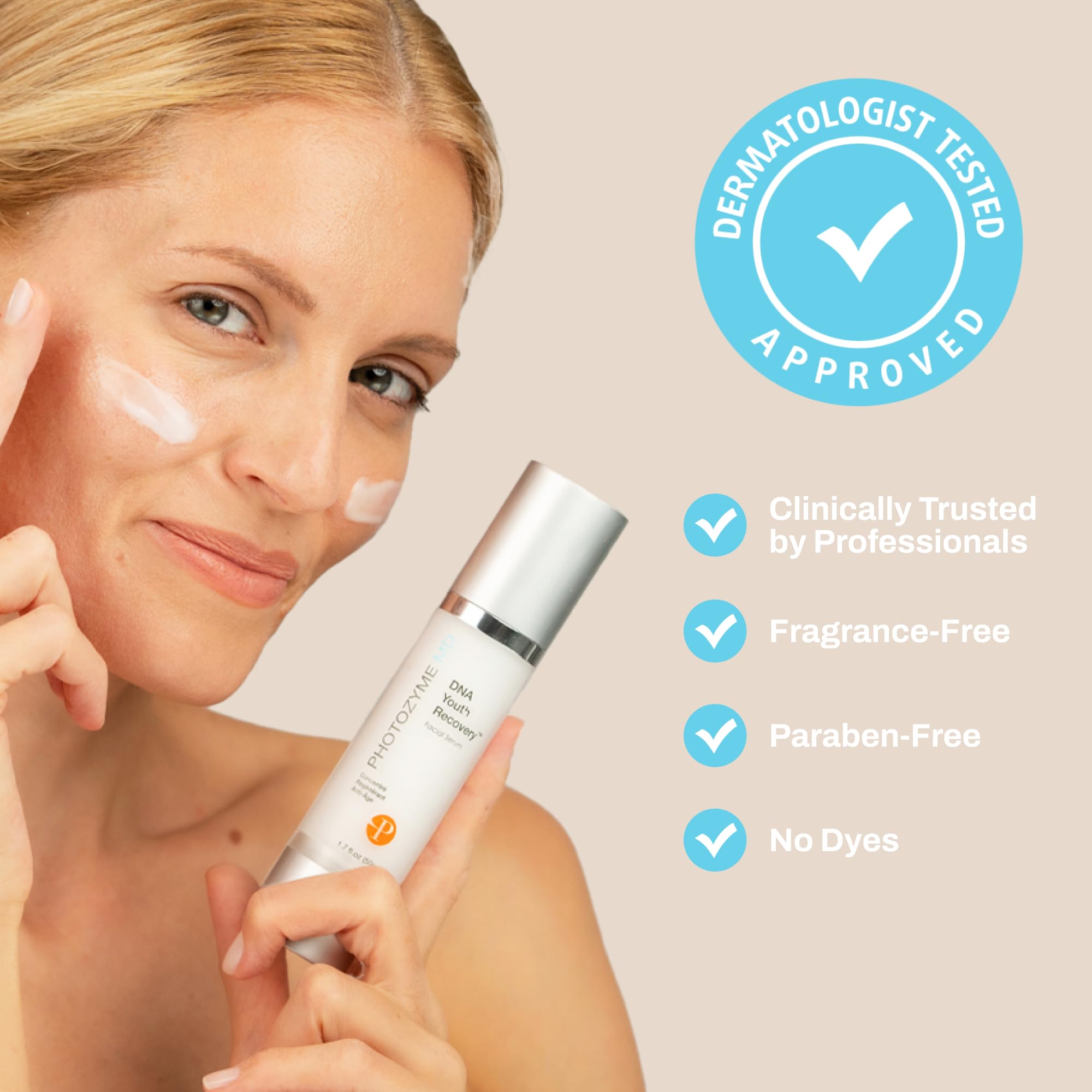 Photozyme Sérum DNA Jeunesse, absorption rapide, idéal sous maquillage léger.