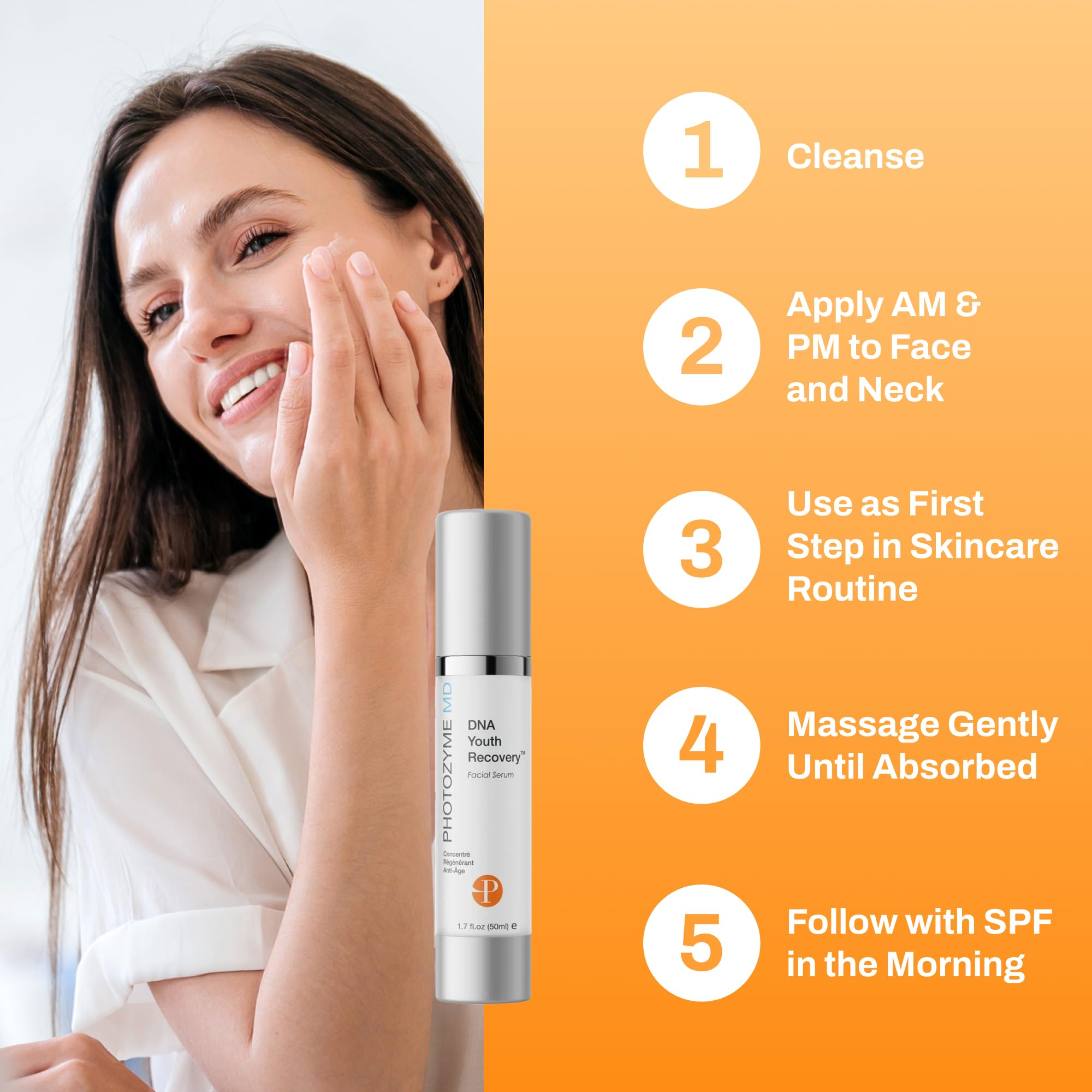 Photozyme Sérum DNA Jeunesse, application-matin, prépare la peau pour la journée.