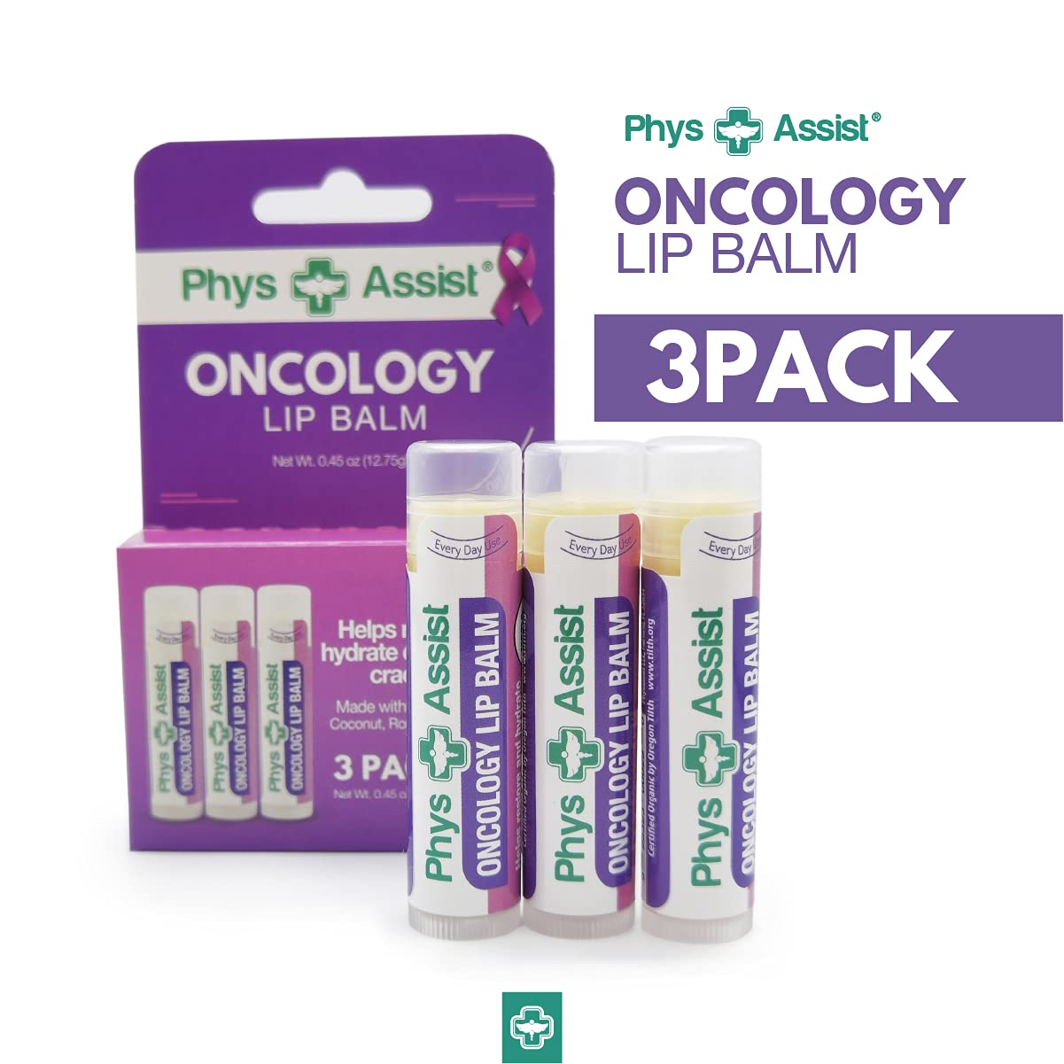 PhysAssist baume à lèvres Oncology – menthe poivrée arôme rafraîchissant.