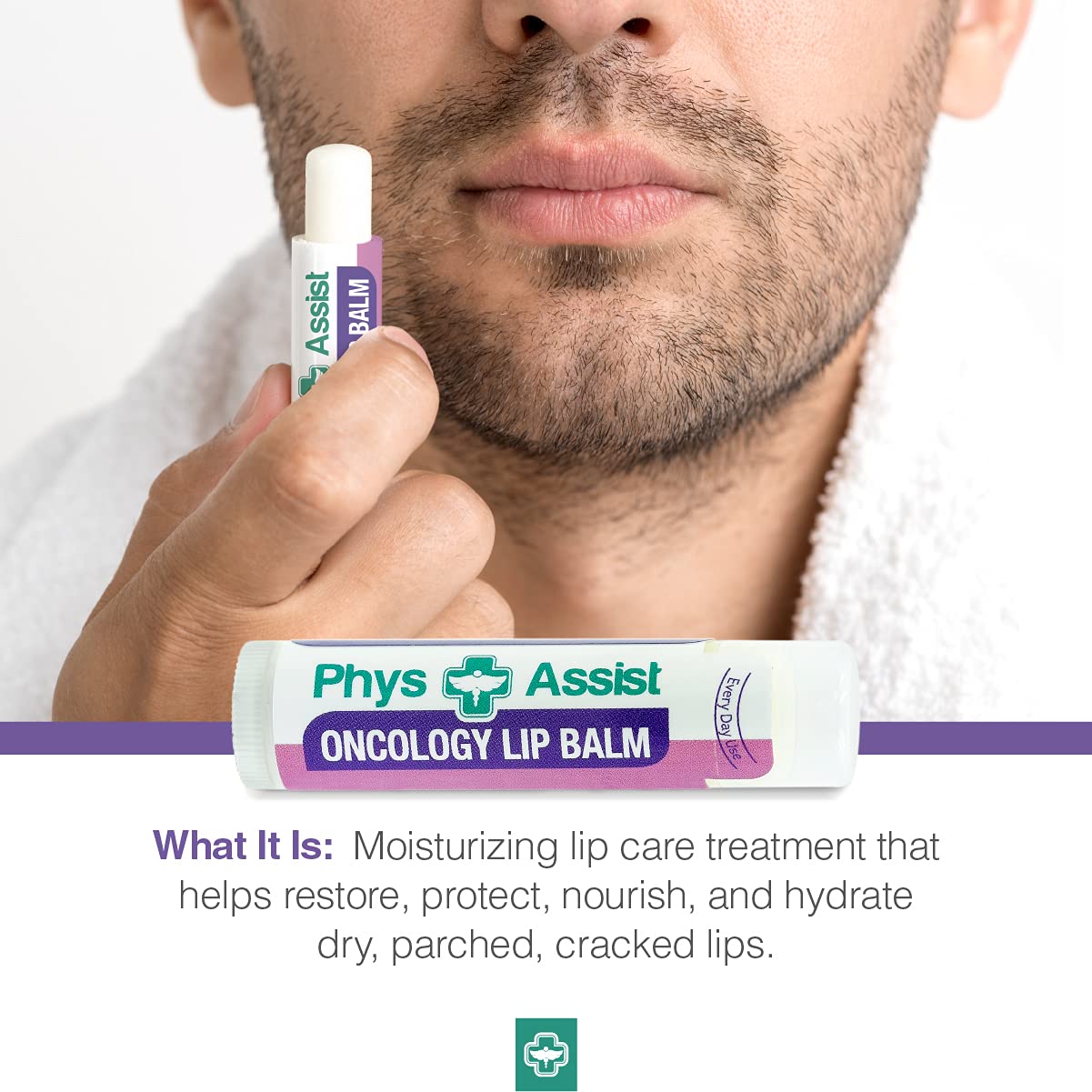 PhysAssist baume à lèvres Oncology – sans alcool, sans colorants et sans parabènes.
