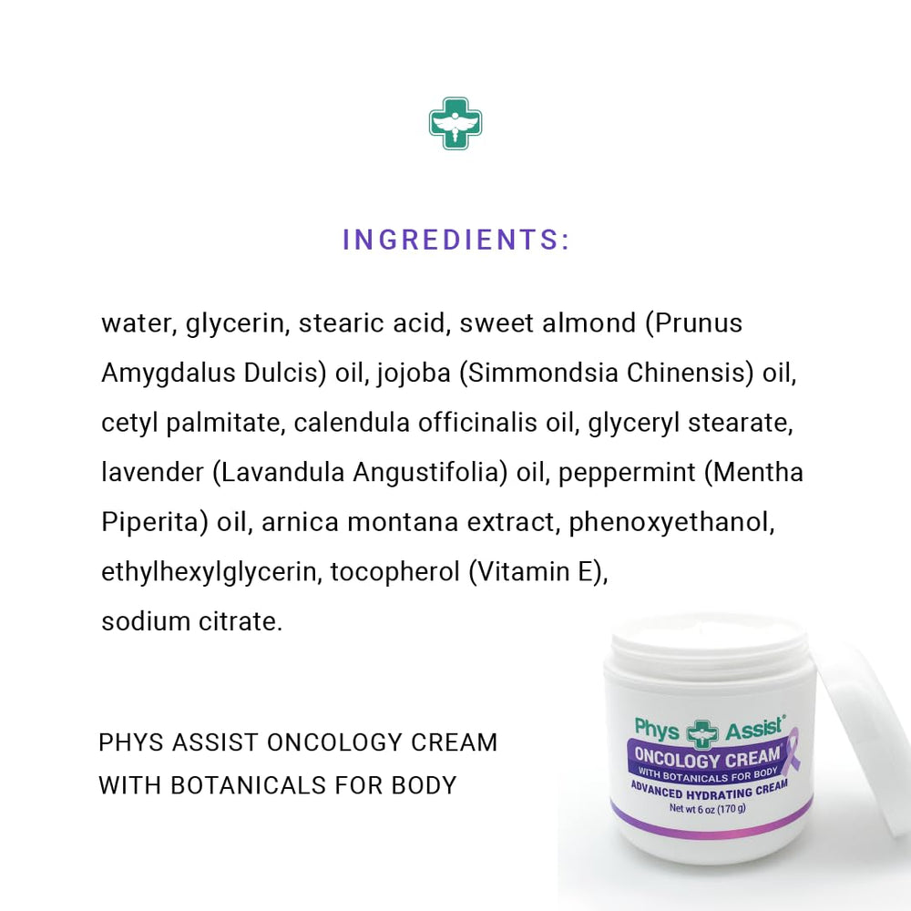PhysAssist Crème oncologie: glycérine et jojoba hydratants pour la peau.