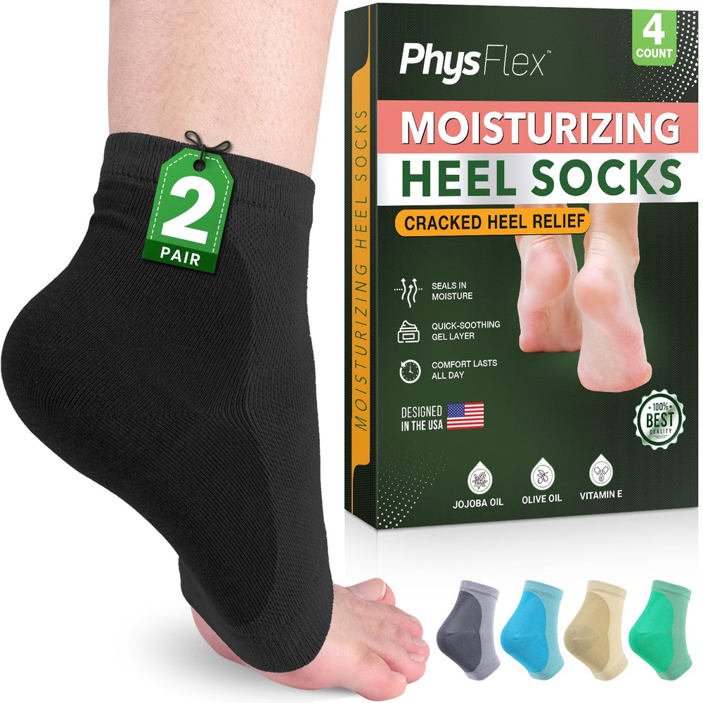PhysFlex chaussettes talons hydratantes noires pour hydratation nocturne.