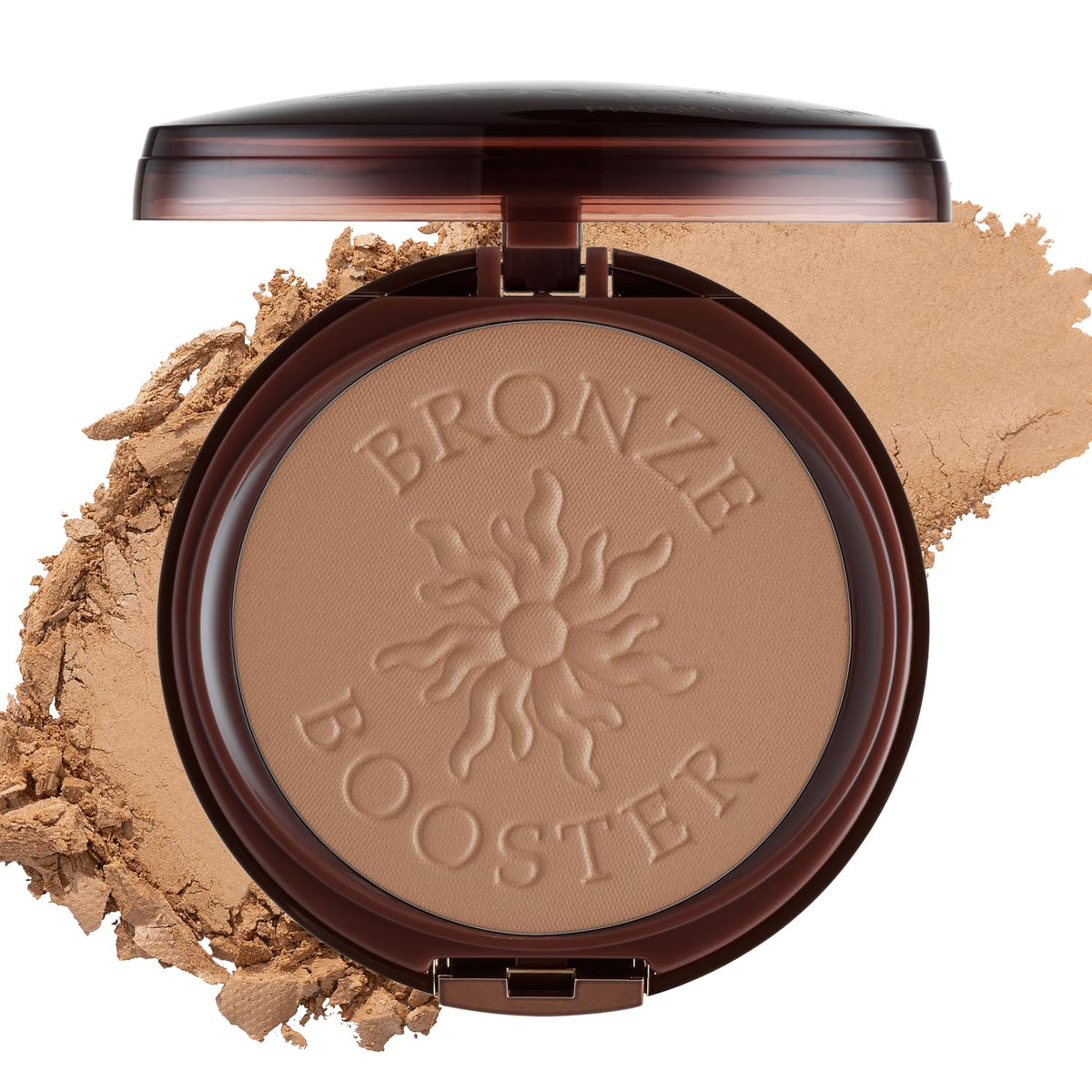 Physicians Formula Bronze Booster compact close-up shows buildable bronze glow for everyday warmth