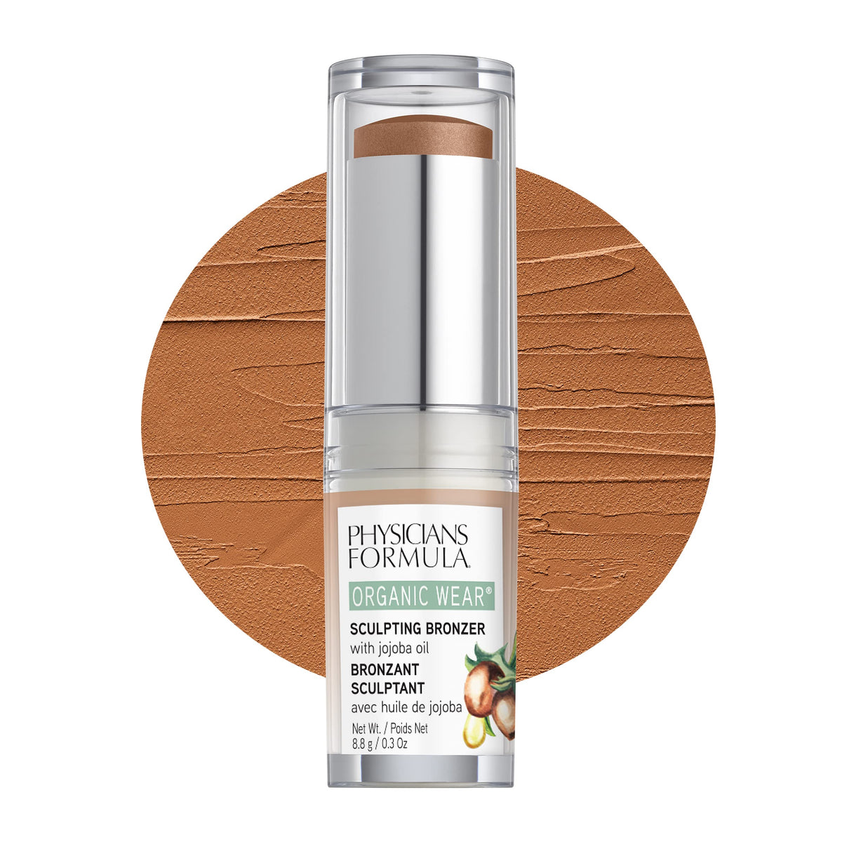 Stick bronzer Physicians Formula Toffee en application pour un éclat naturel modulable.