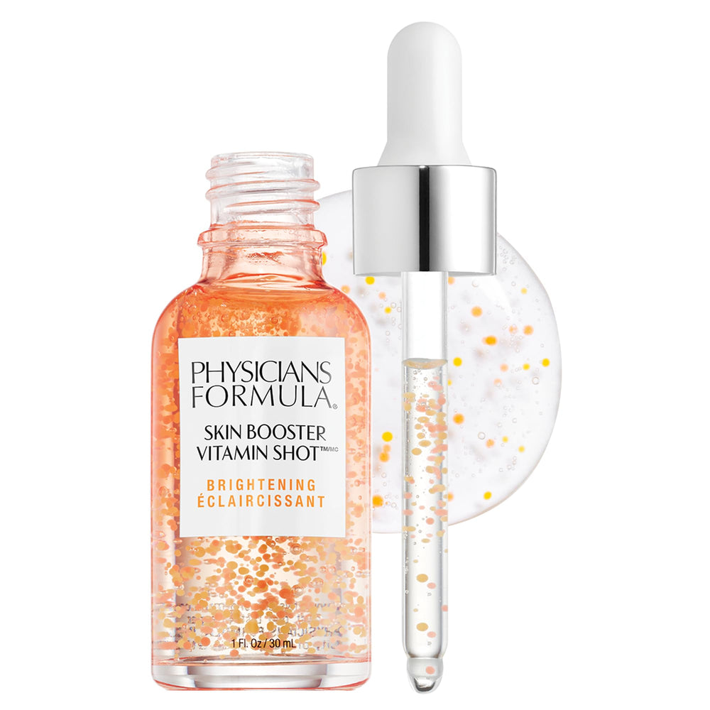 Physicians Formula Skin Booster Vitamin Shot – bouteille lumineuse montrant le soin ciblé pour un teint uniforme.