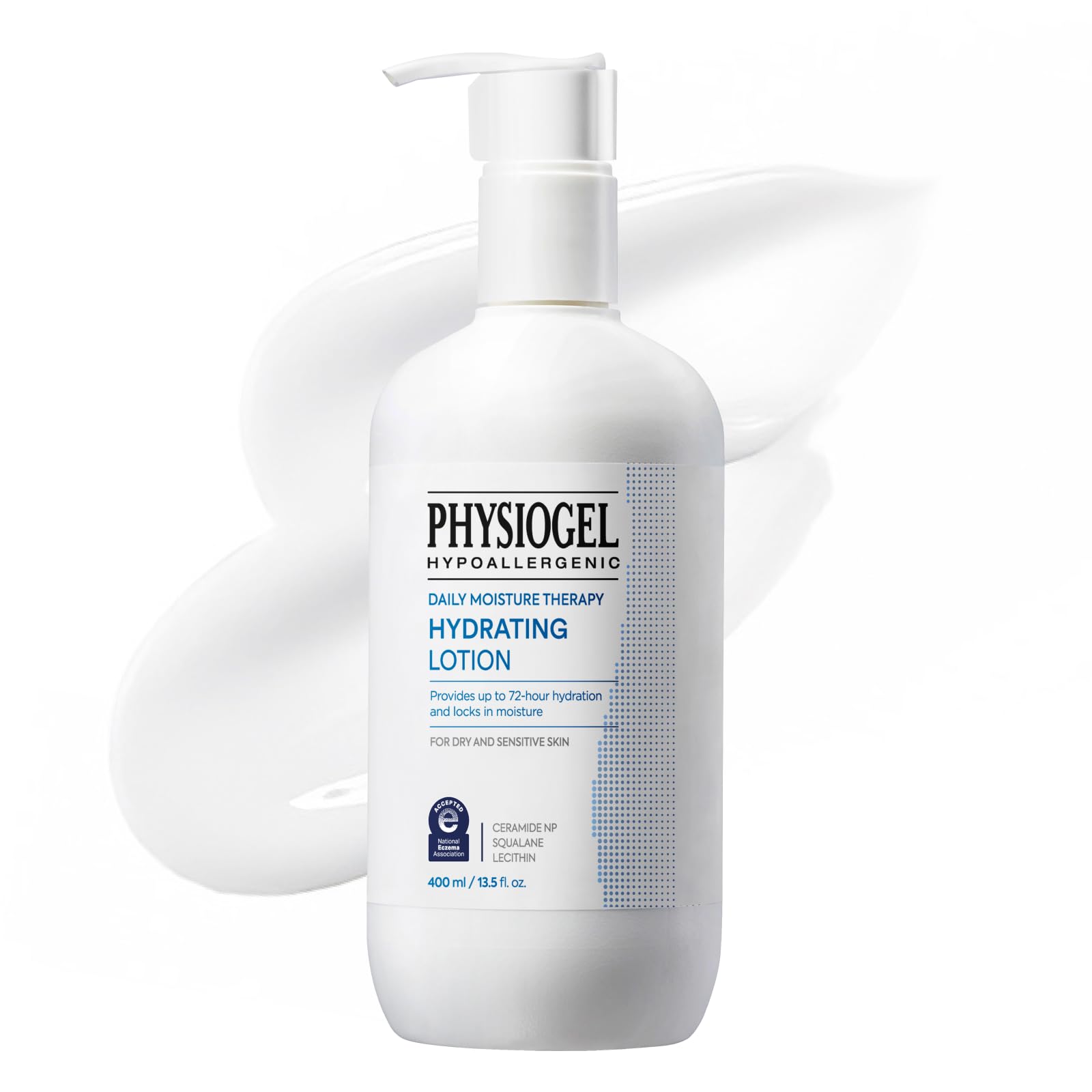 Physiogel DMT, bouteille de crème hydratante 72 h; apaise et protège la peau.