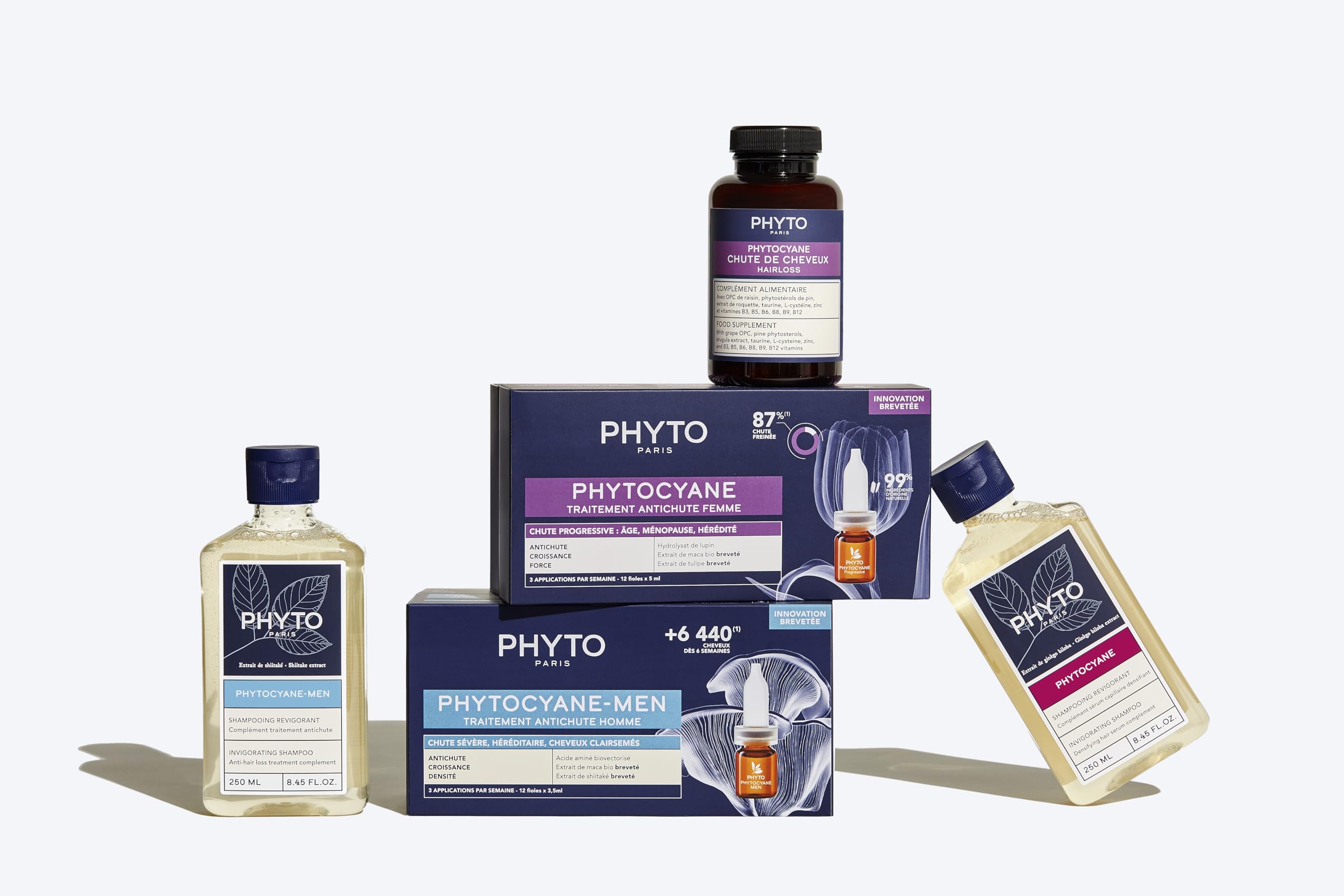 PHYTOCYANE infographie montrant les trois causes de l’amincissement des cheveux.