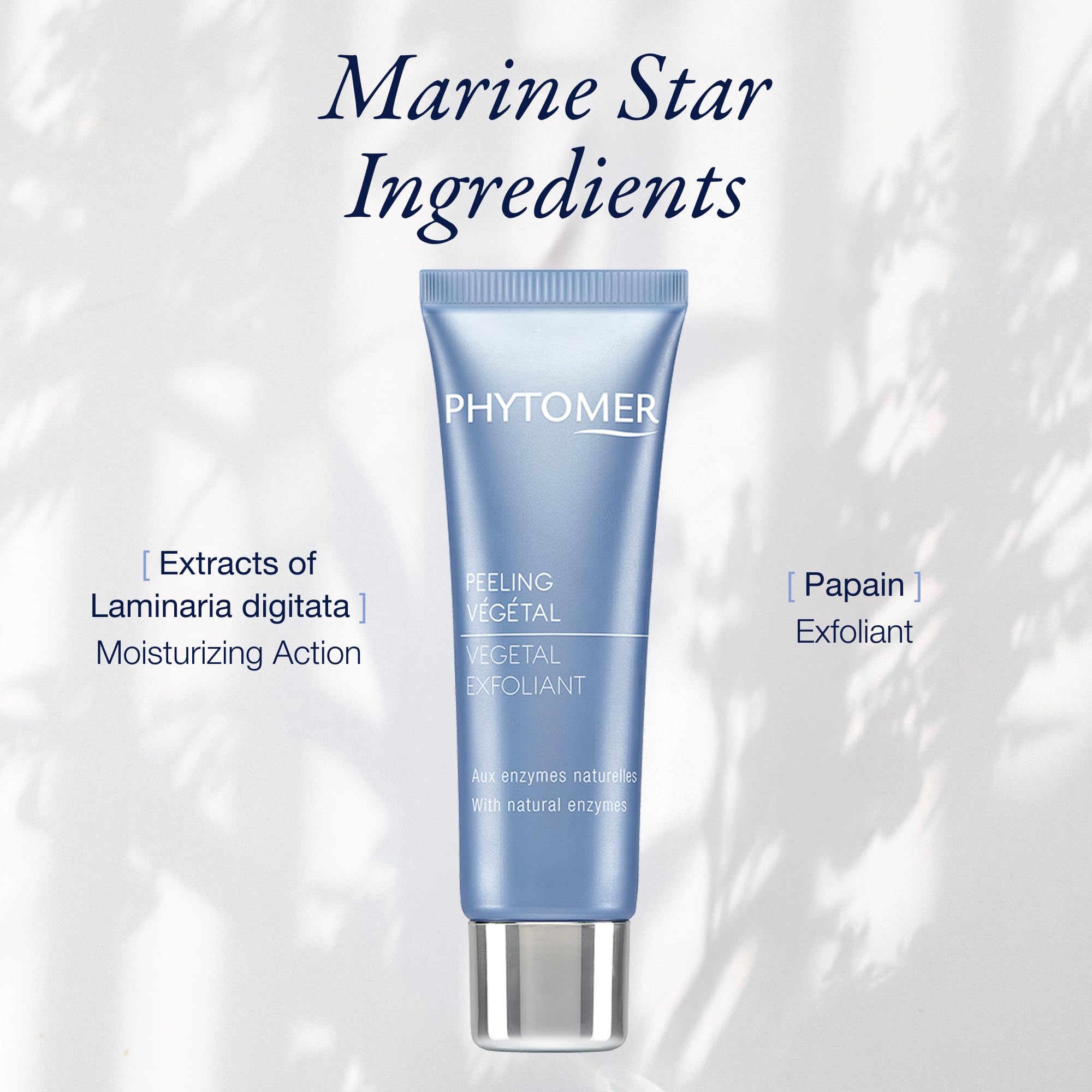 Phytomer exfoliant végétal – formulation douce adaptée peaux sensibles.
