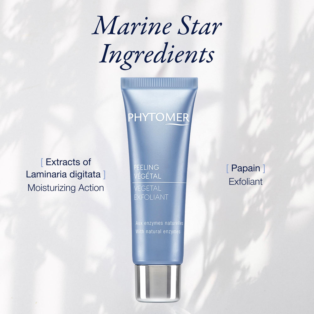 Phytomer exfoliant végétal – formulation douce adaptée peaux sensibles.