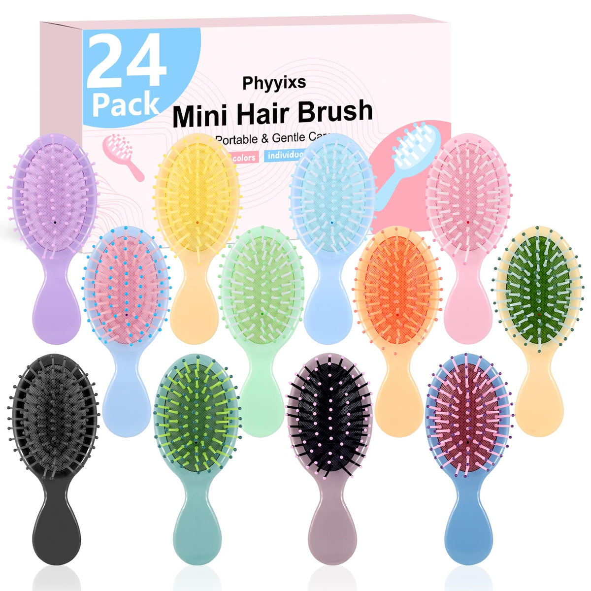 Phyyixs mini-brosse, couleurs vives pour démêler en douceur partout.