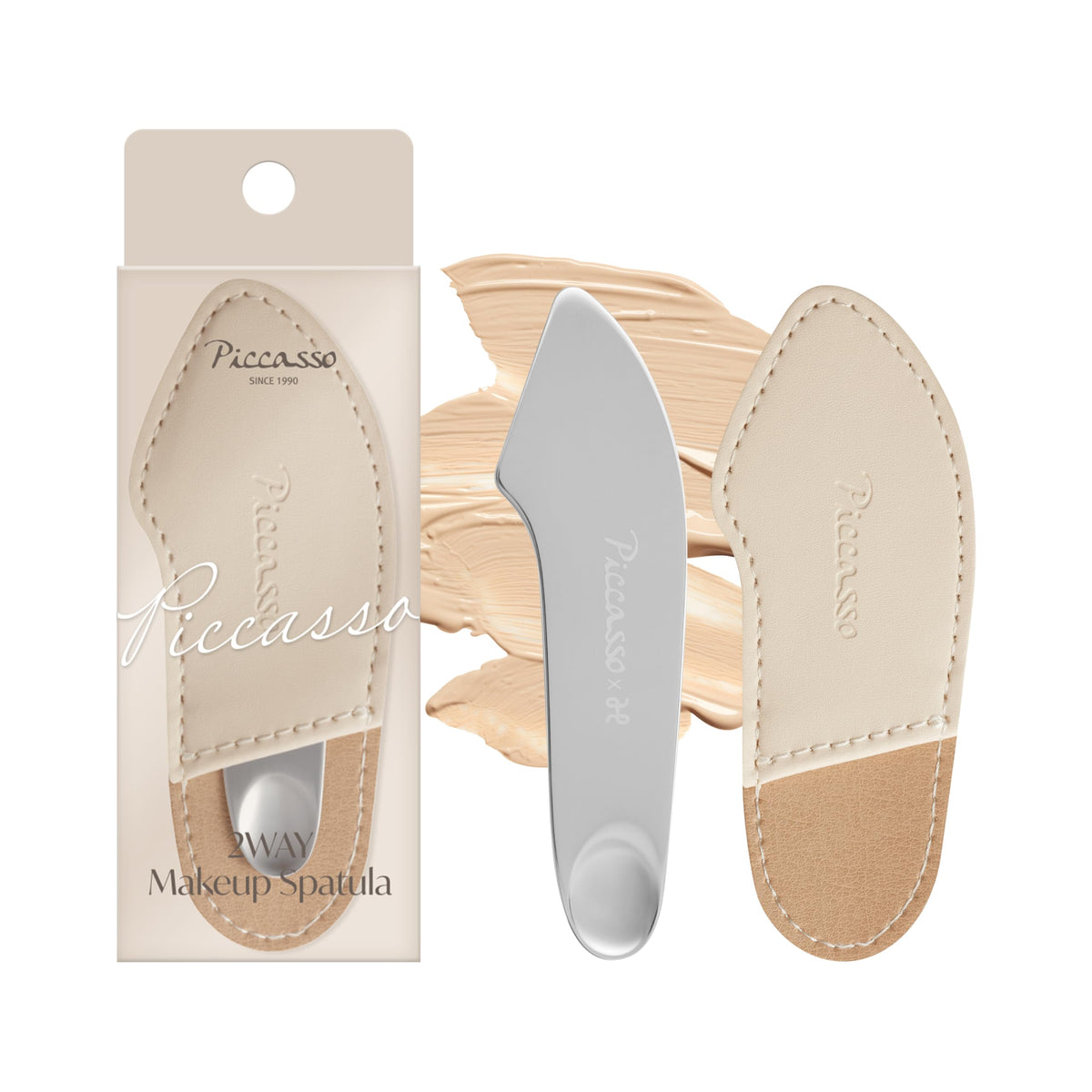 Piccasso spatule maquillage biface pour fond de teint, application précise et hygiénique.