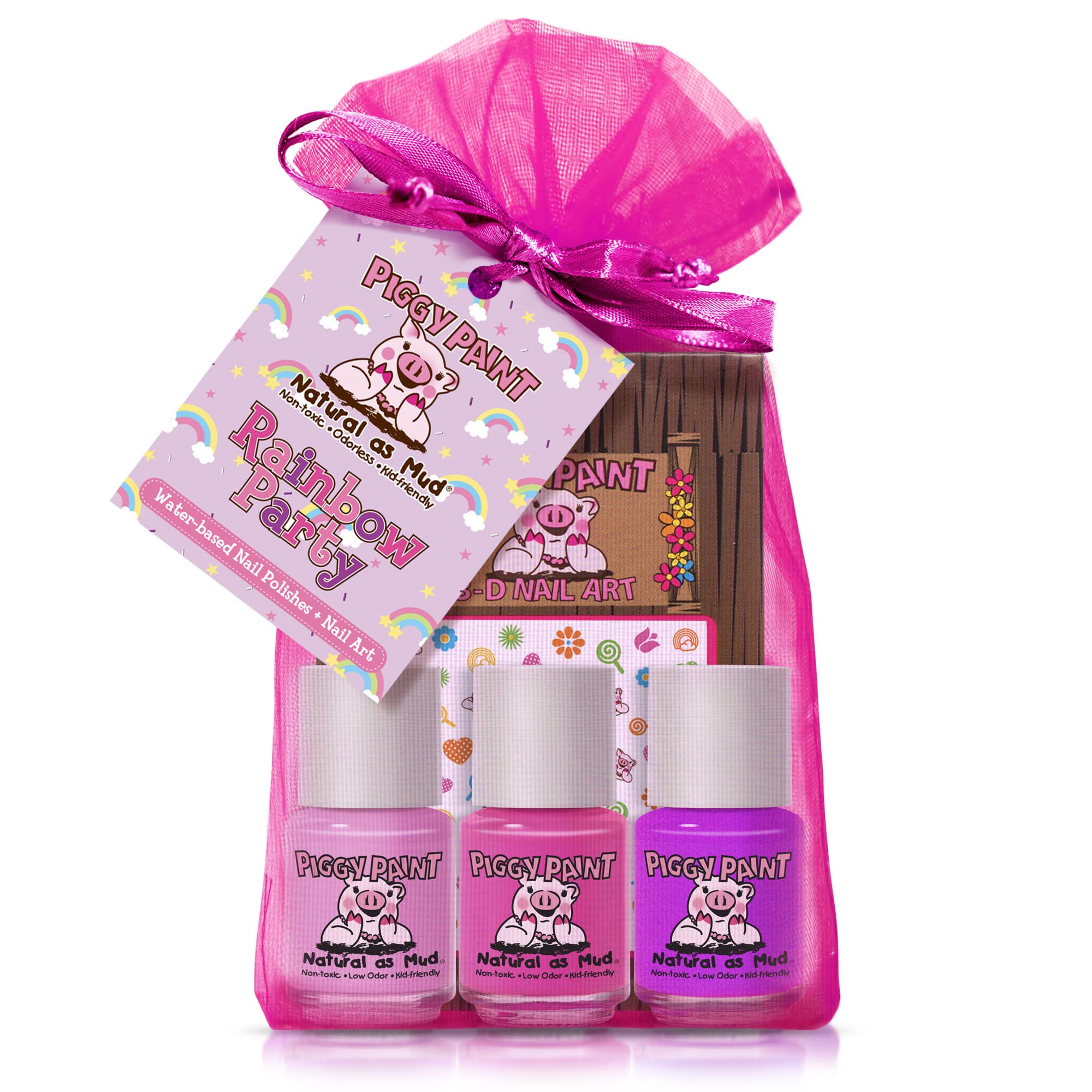 Piggy Paint: vernis non toxique en flacon arc-en-ciel, idéal pour les enfants.