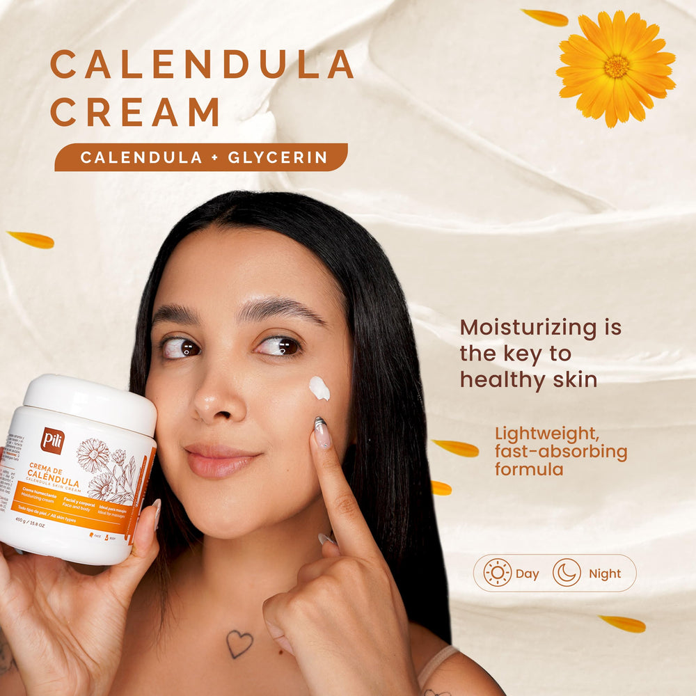 Pili Natural Crème Calendula, présentation trio pratique pour voyages et domicile.