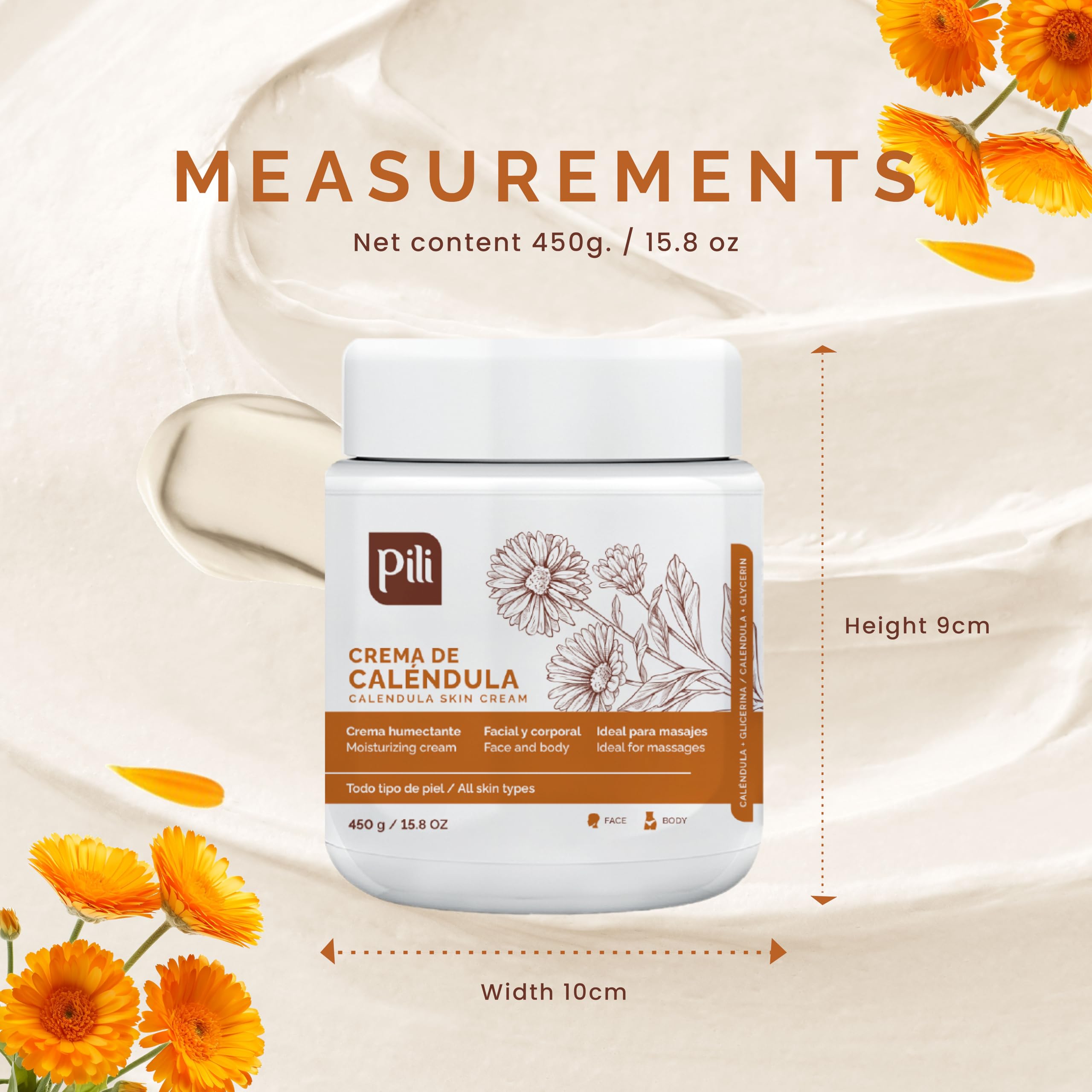 Pili Natural Crème Calendula, sans colorants ajoutés pour soin pur.