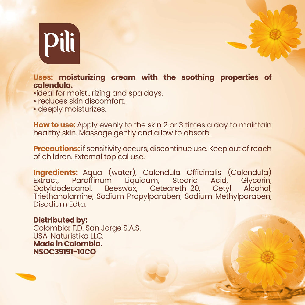 Pili Natural Crème Calendula, rituel quotidien facile pour peau réconfortée.