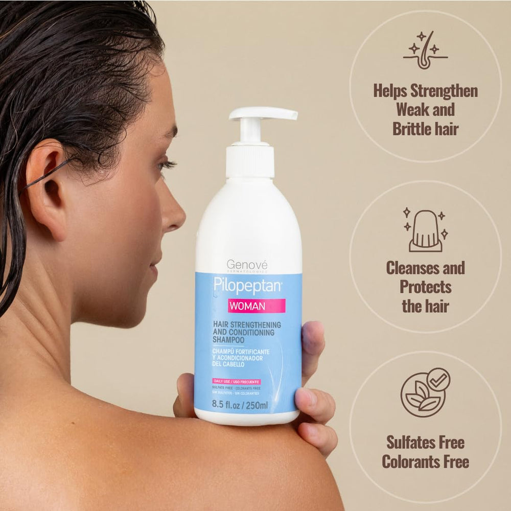 Pilopeptan Woman: lavage en douceur révélant des cheveux plus souples.
