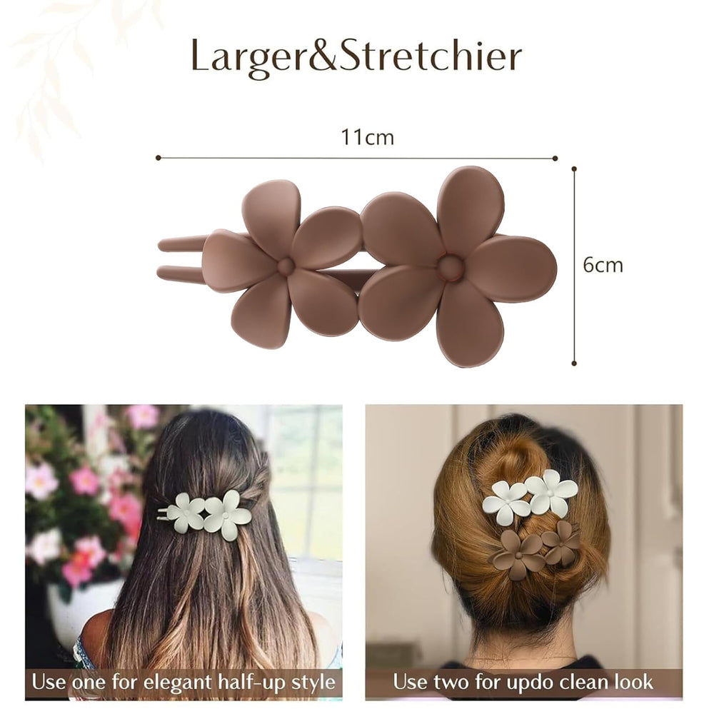 Pince plat clip fleur beige mat : look discret et pratique.