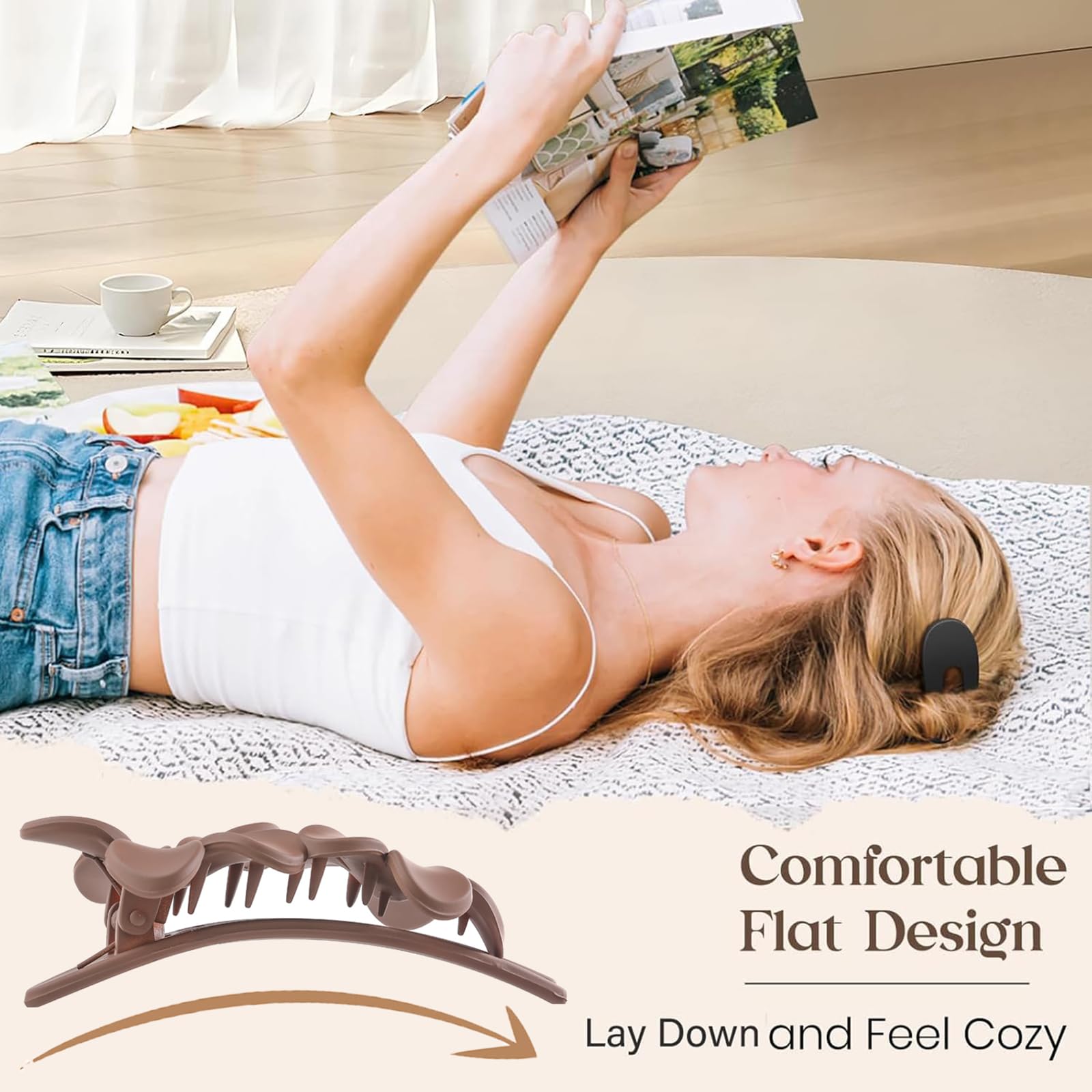 Pince plat clip confort pour cheveux lors de repos sur chaise.