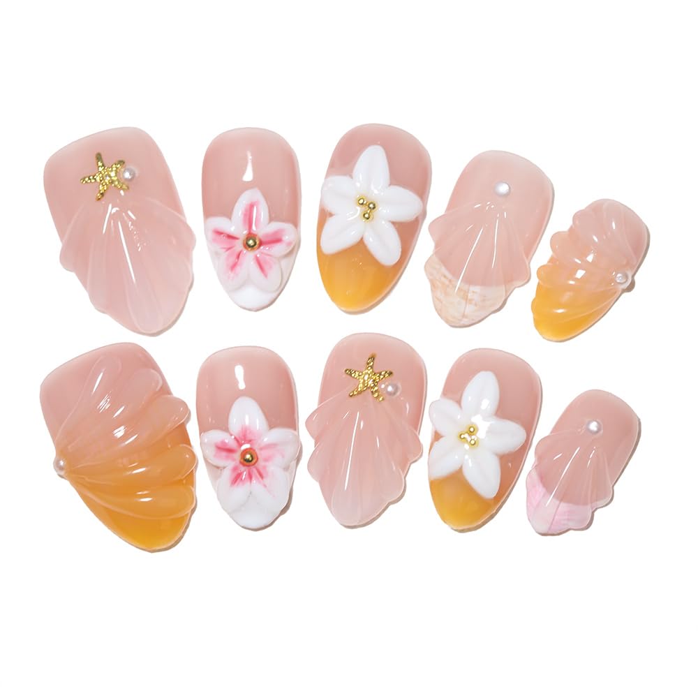 Ongles pink2592 avec fleurs 3D roses et blancs, idéal usage quotidien.